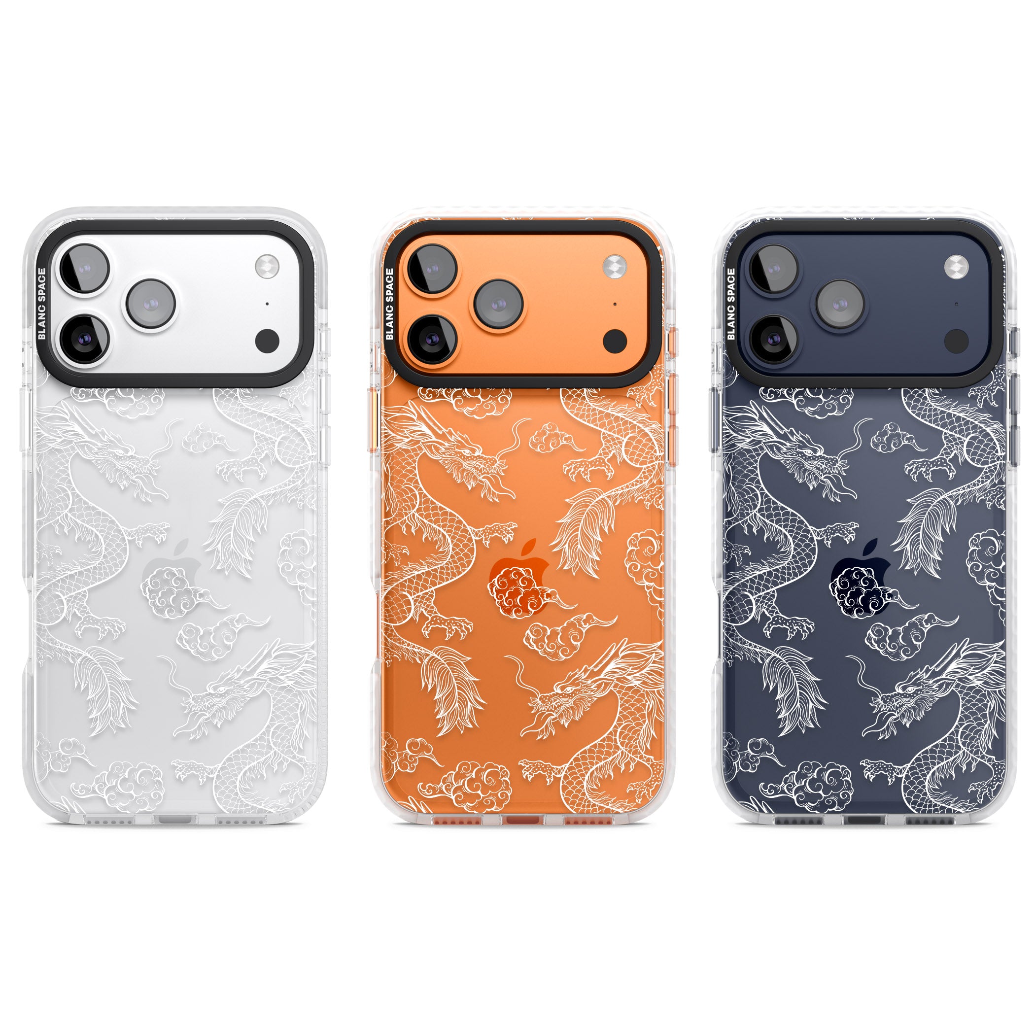 White Dragon Pattern iPhone 17 Pro Impact Clear Phone Case APT Impact Protection