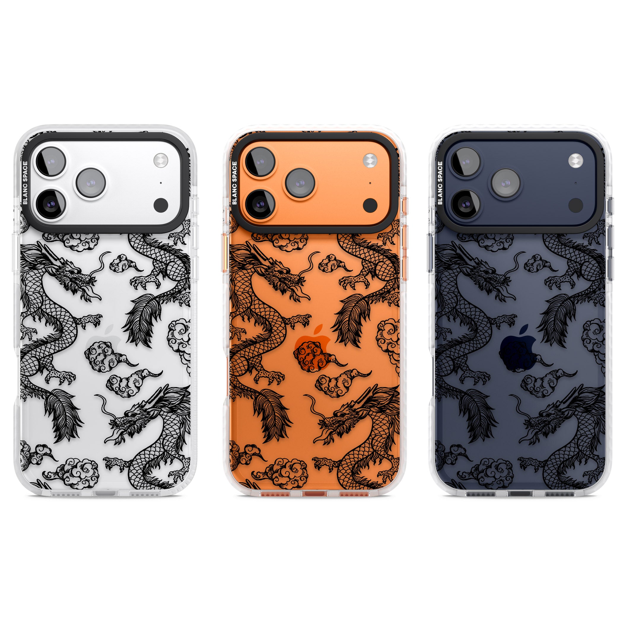 Black Dragon Pattern iPhone 17 Pro Impact Clear Phone Case APT Impact Protection