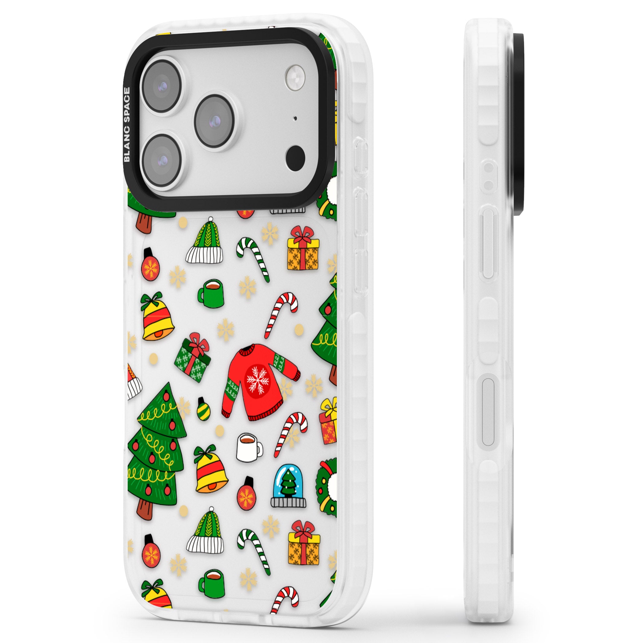 Christmas Mixture Pattern iPhone 17 Pro Max Impact Clear Phone Case Side Profile