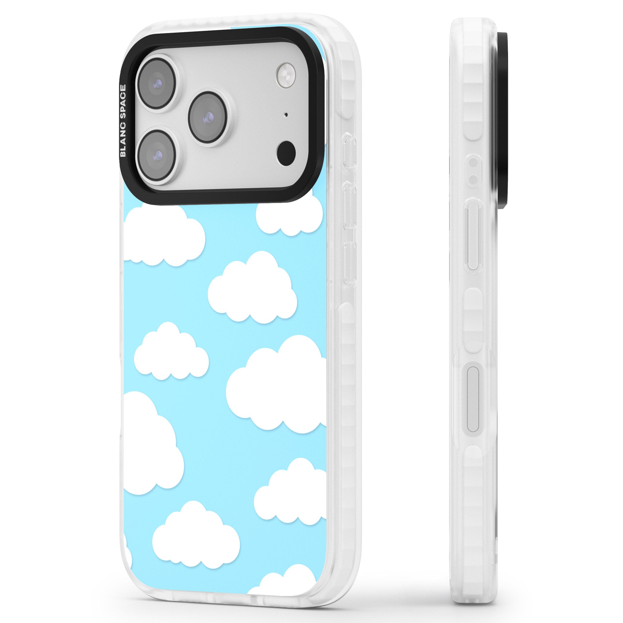 Blue Sky & Clouds Pattern iPhone 17 Pro Impact Clear Phone Case Side Profile