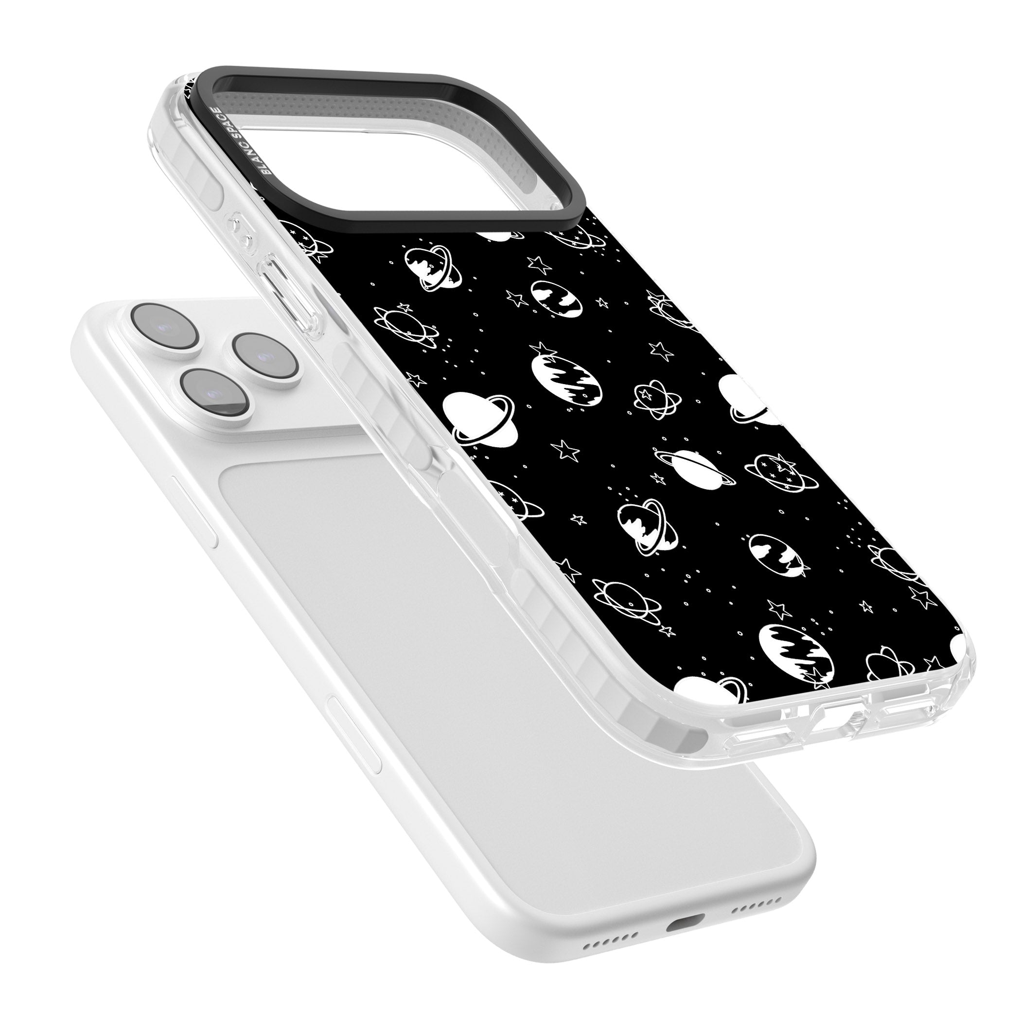 White Planets On Black iPhone 17 Pro Impact Clear Phone Case Colours