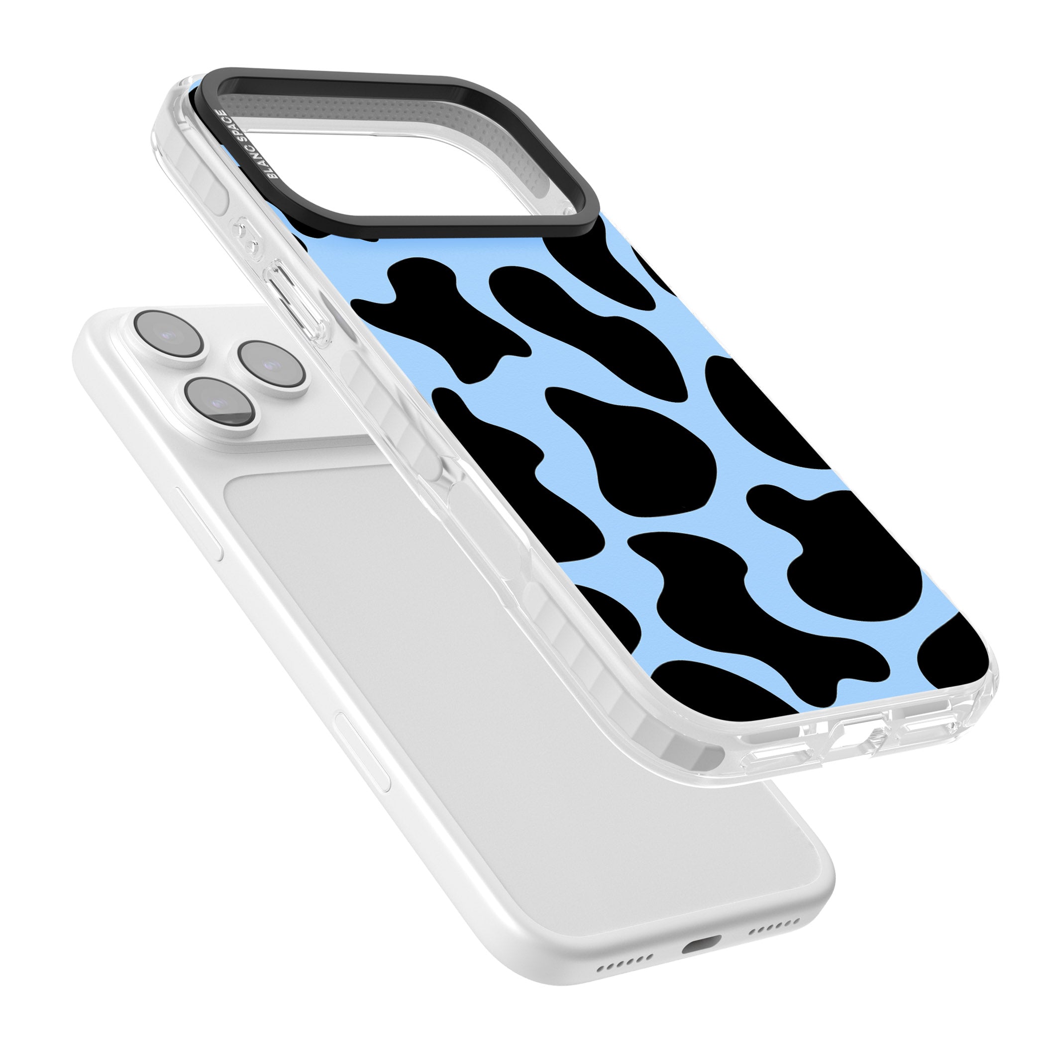 Blue And Black Cow Print iPhone 17 Pro Max Impact Clear Phone Case Colours