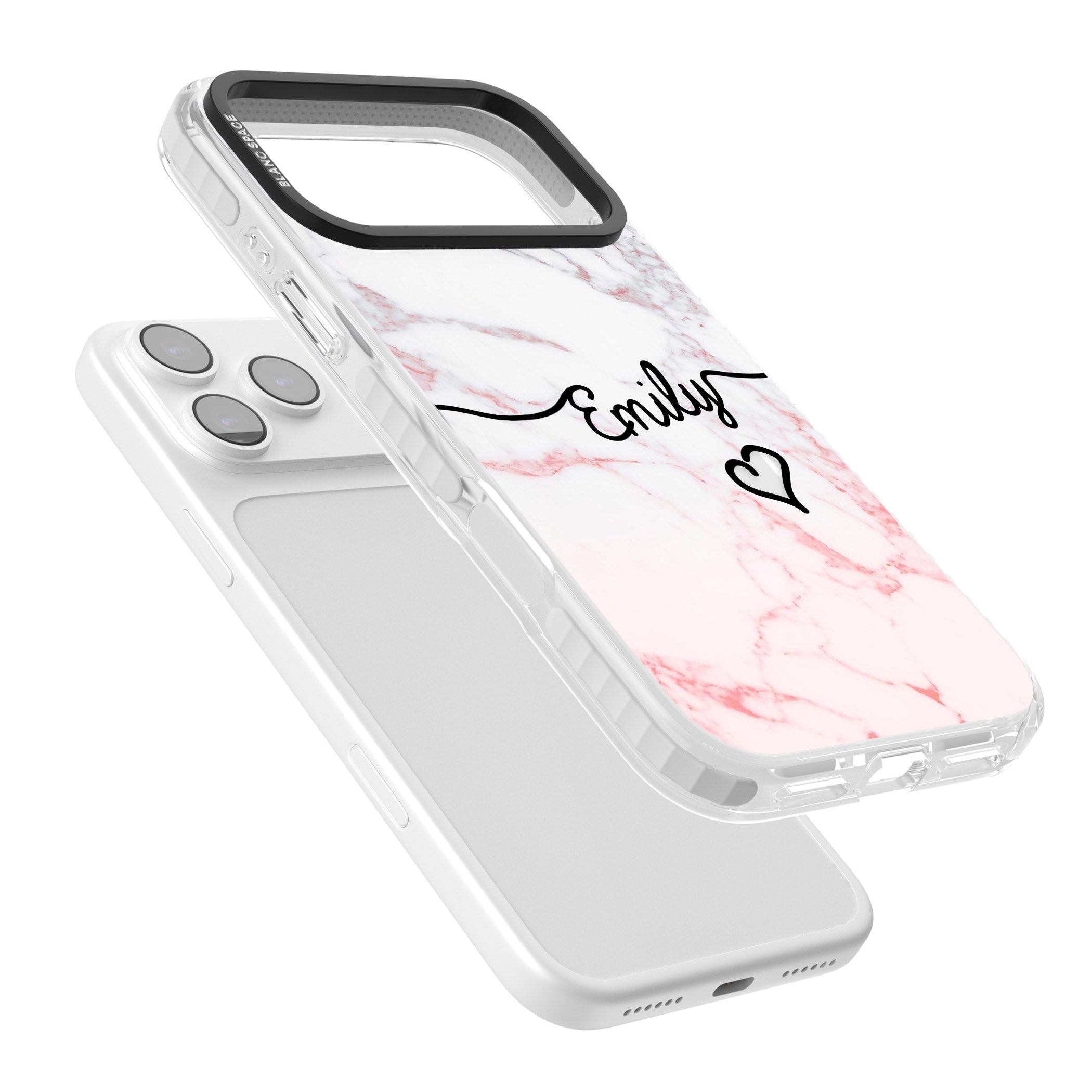 Personalised Pink Fade Marble Heart iPhone 17 Pro Max Impact Clear Phone Case Colours