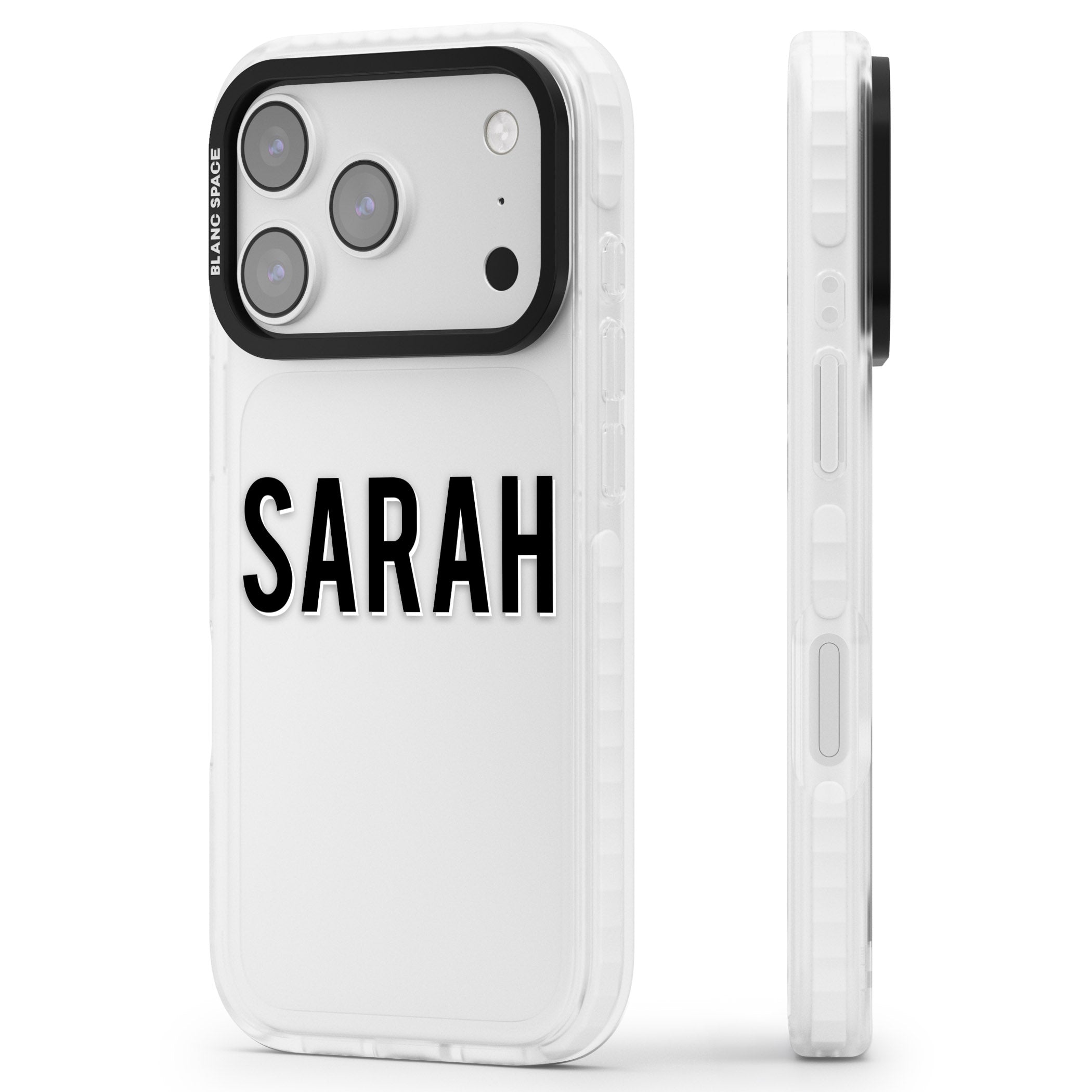 Personalised Clear Name iPhone 17 Pro Max Impact Clear Phone Case Side Profile