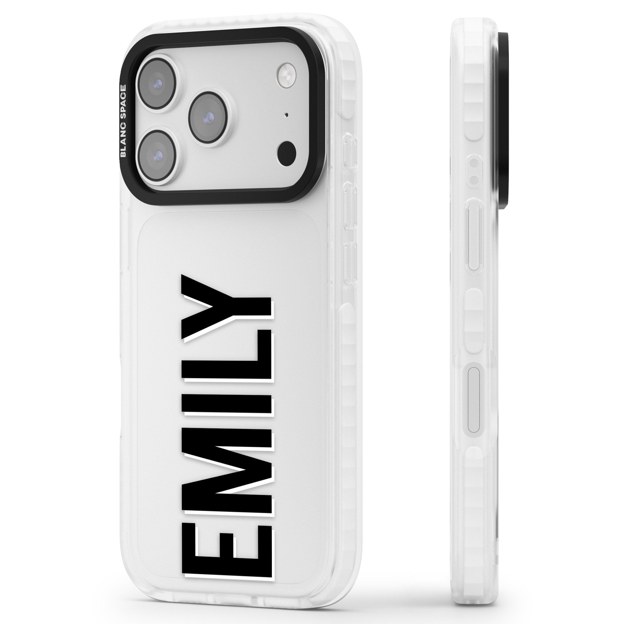 Personalised Vertical Name iPhone 17 Pro Max Impact Clear Phone Case Side Profile
