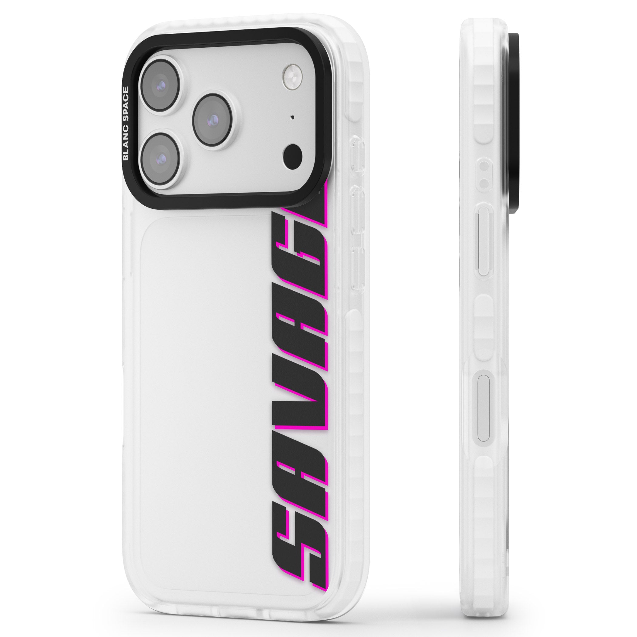 Personalised Cool Vertical Name iPhone 17 Pro Max Impact Clear Phone Case Side Profile