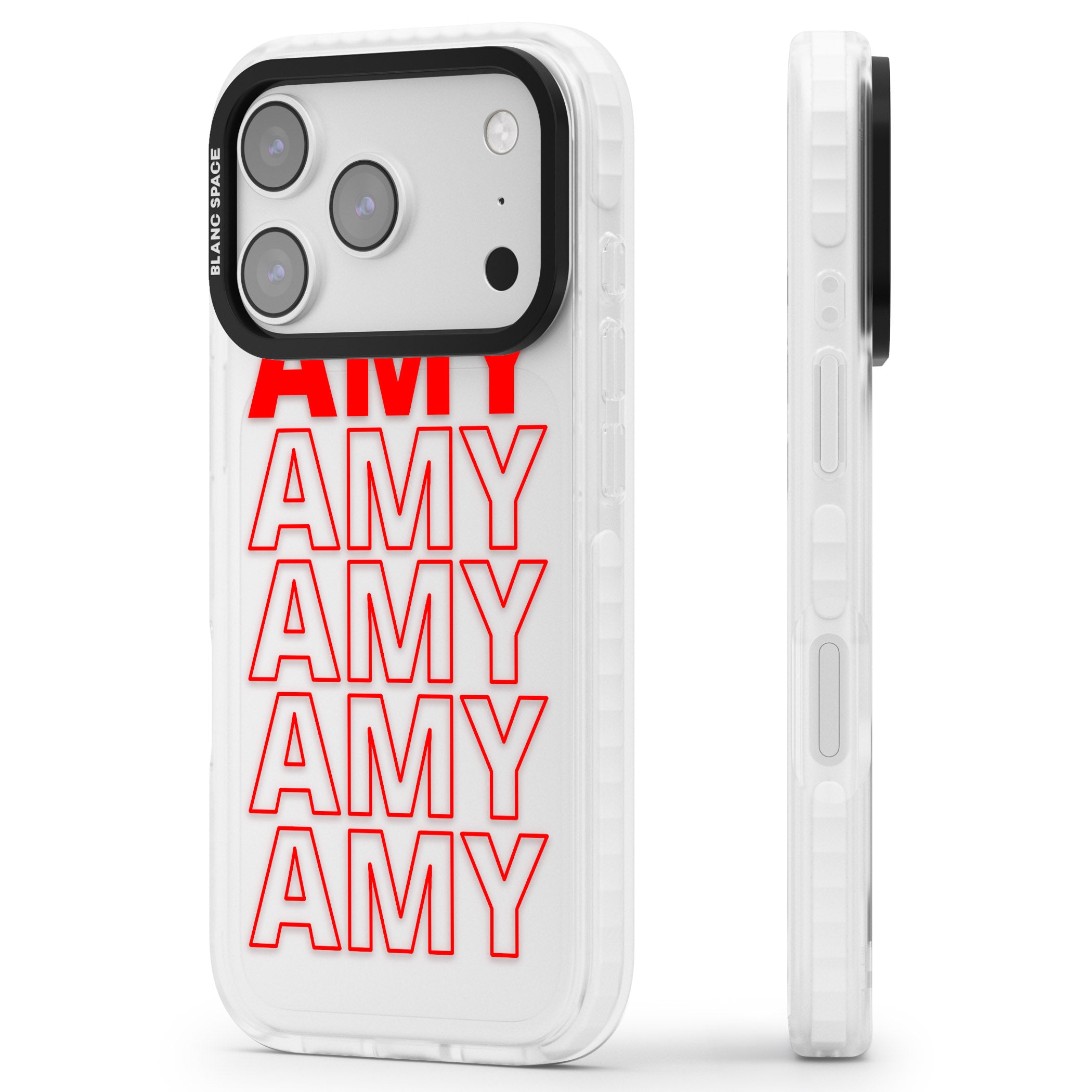 Personalised Bold Name Repeat iPhone 17 Pro Max Impact Clear Phone Case Side Profile