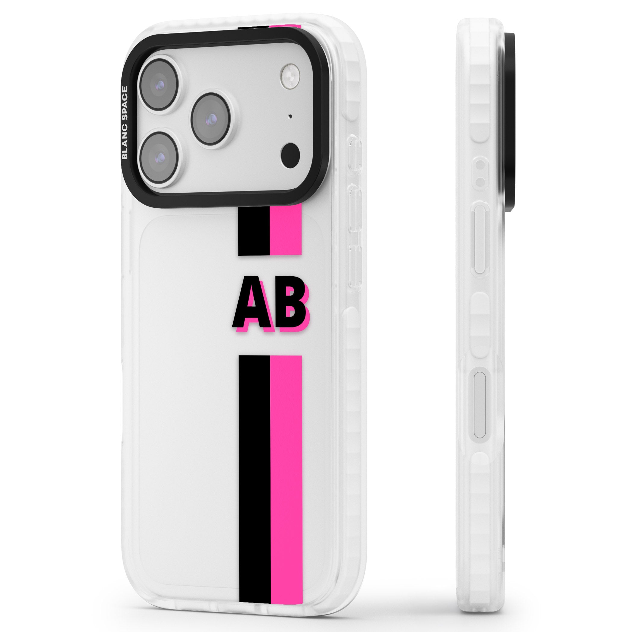 Personalised Bold Name Stripe iPhone 17 Pro Max Impact Clear Phone Case Side Profile