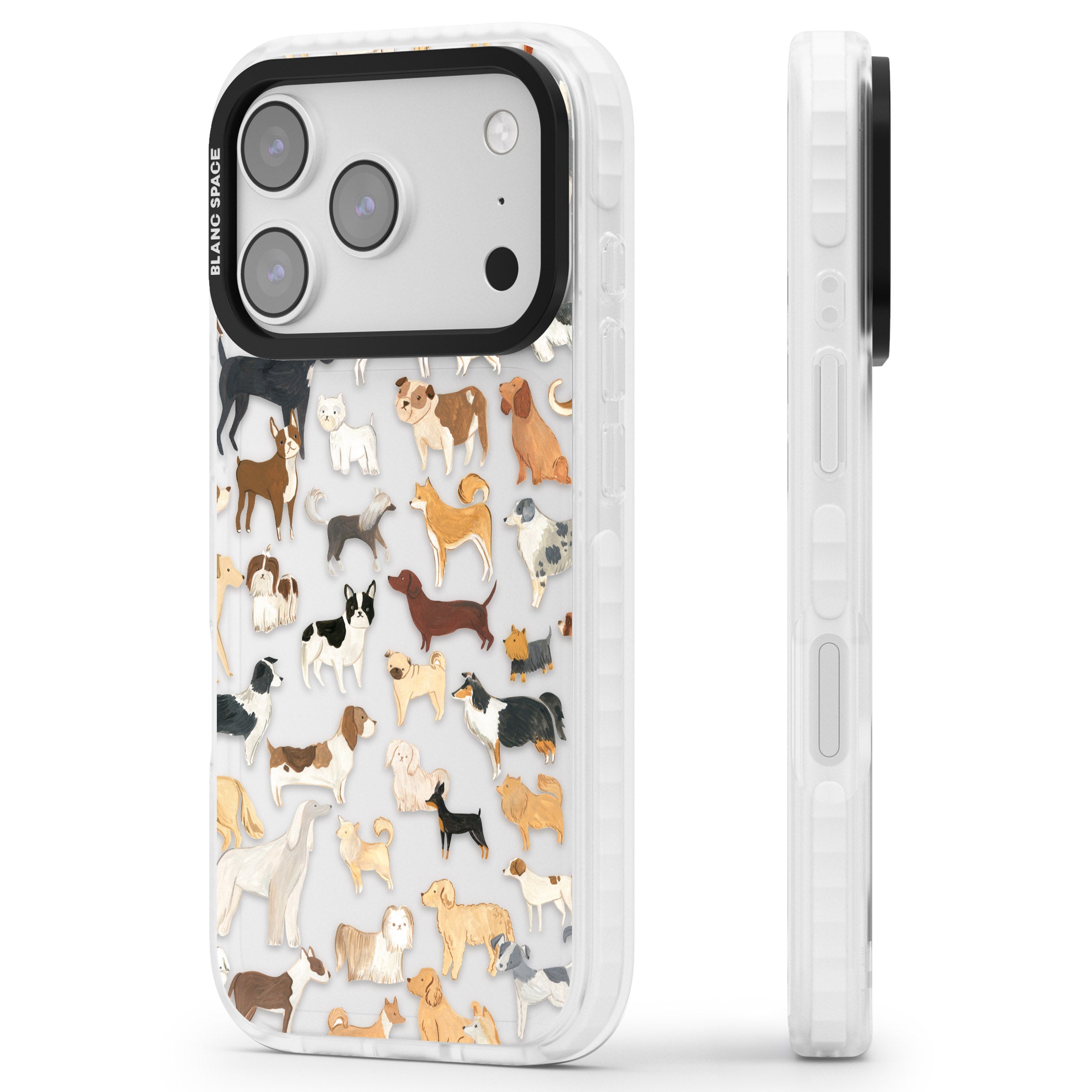 Hand Painted Dogs iPhone 17 Pro Max Impact Clear Phone Case Side Profile