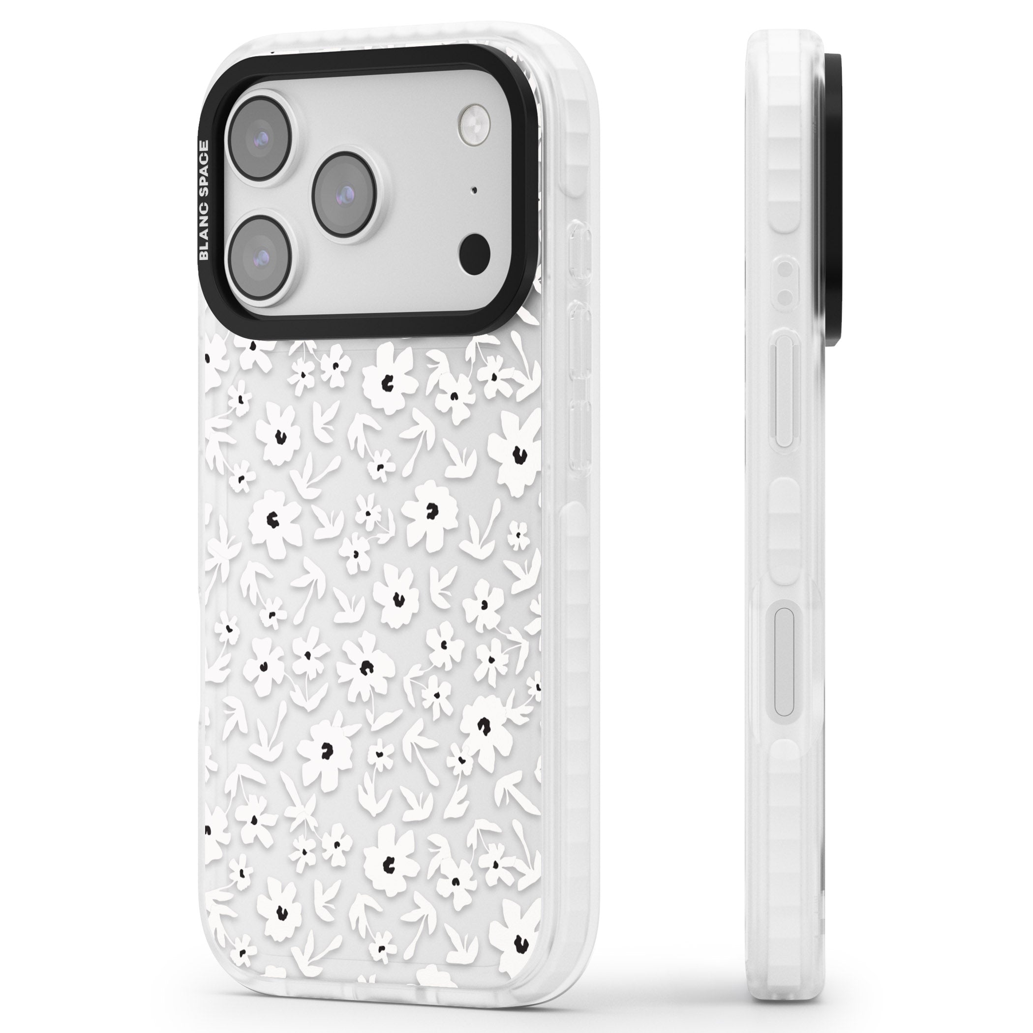 Monochrome Floral iPhone 17 Pro Impact Clear Phone Case Side Profile