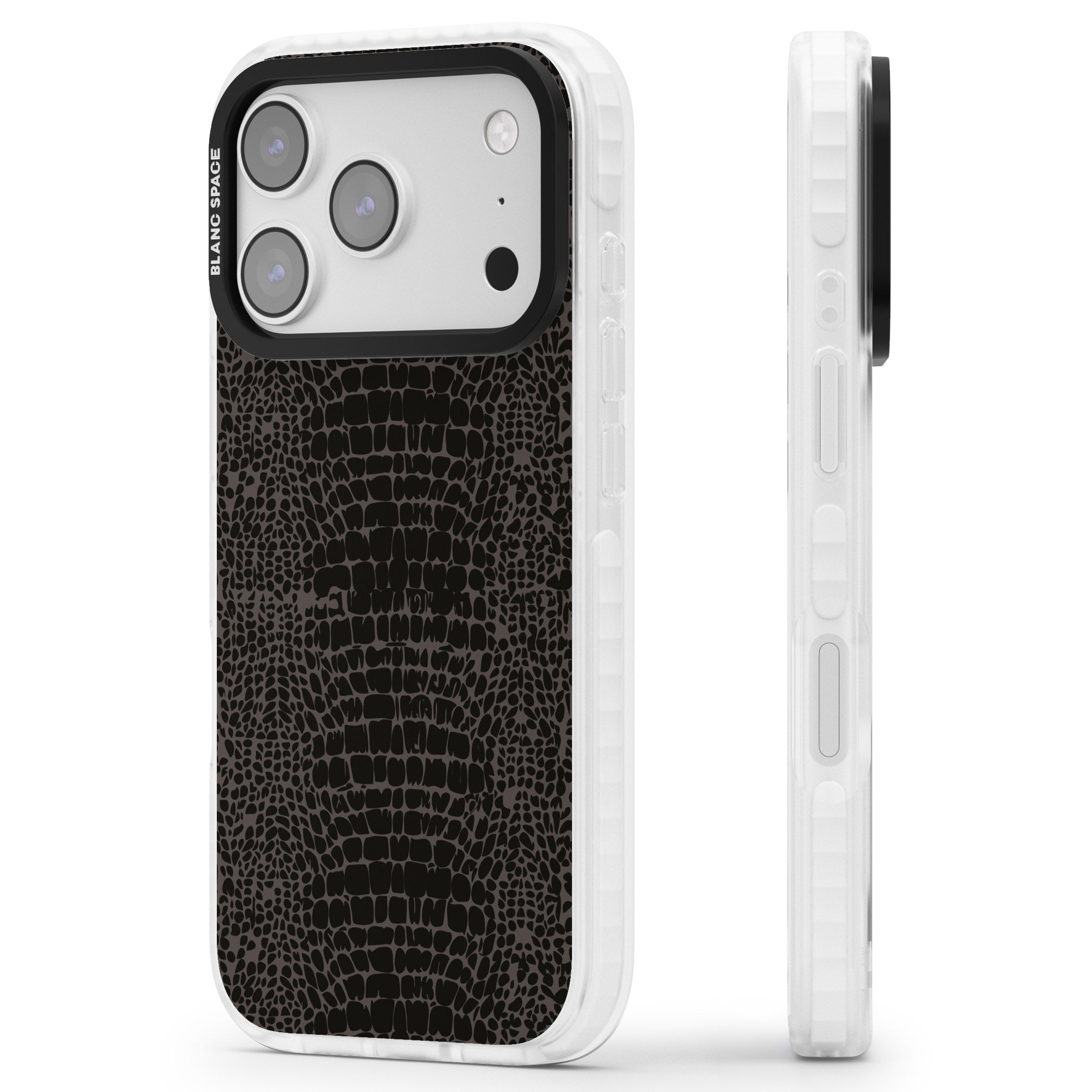 Dark Animal Print Snake Skin iPhone 17 Pro Max Impact Clear Phone Case Side Profile