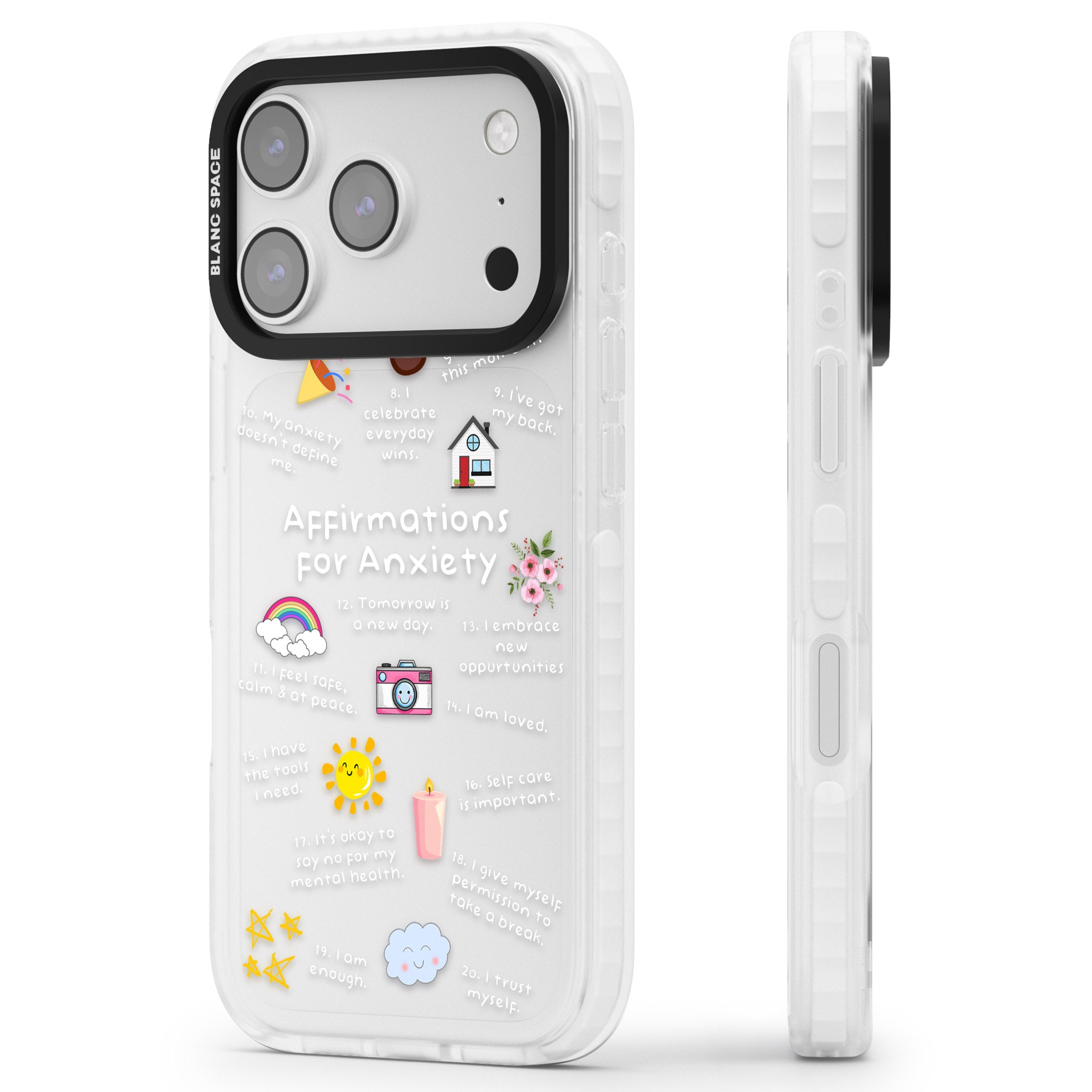 Anxiety White Text iPhone 17 Pro Impact Clear Phone Case Side Profile