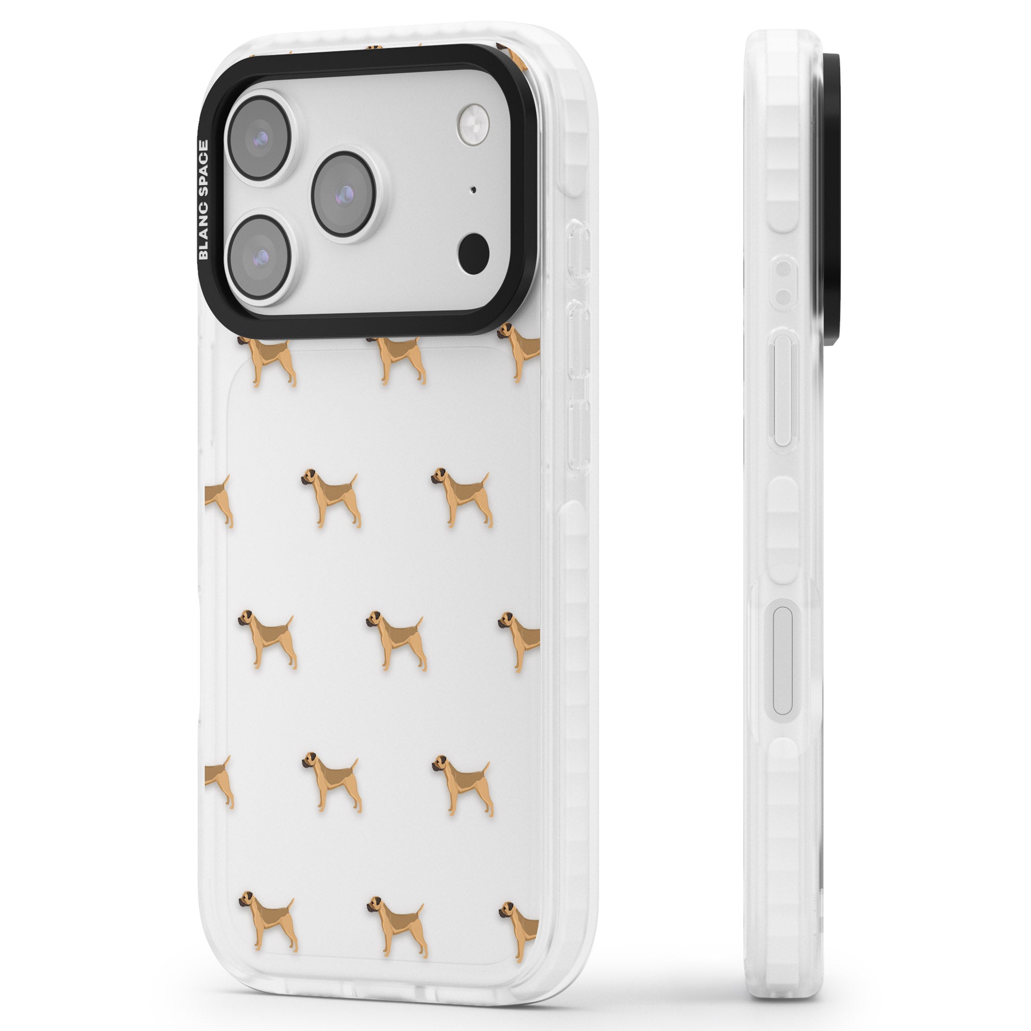 Border Terrier Dog Pattern iPhone 17 Pro Impact Clear Phone Case Side Profile
