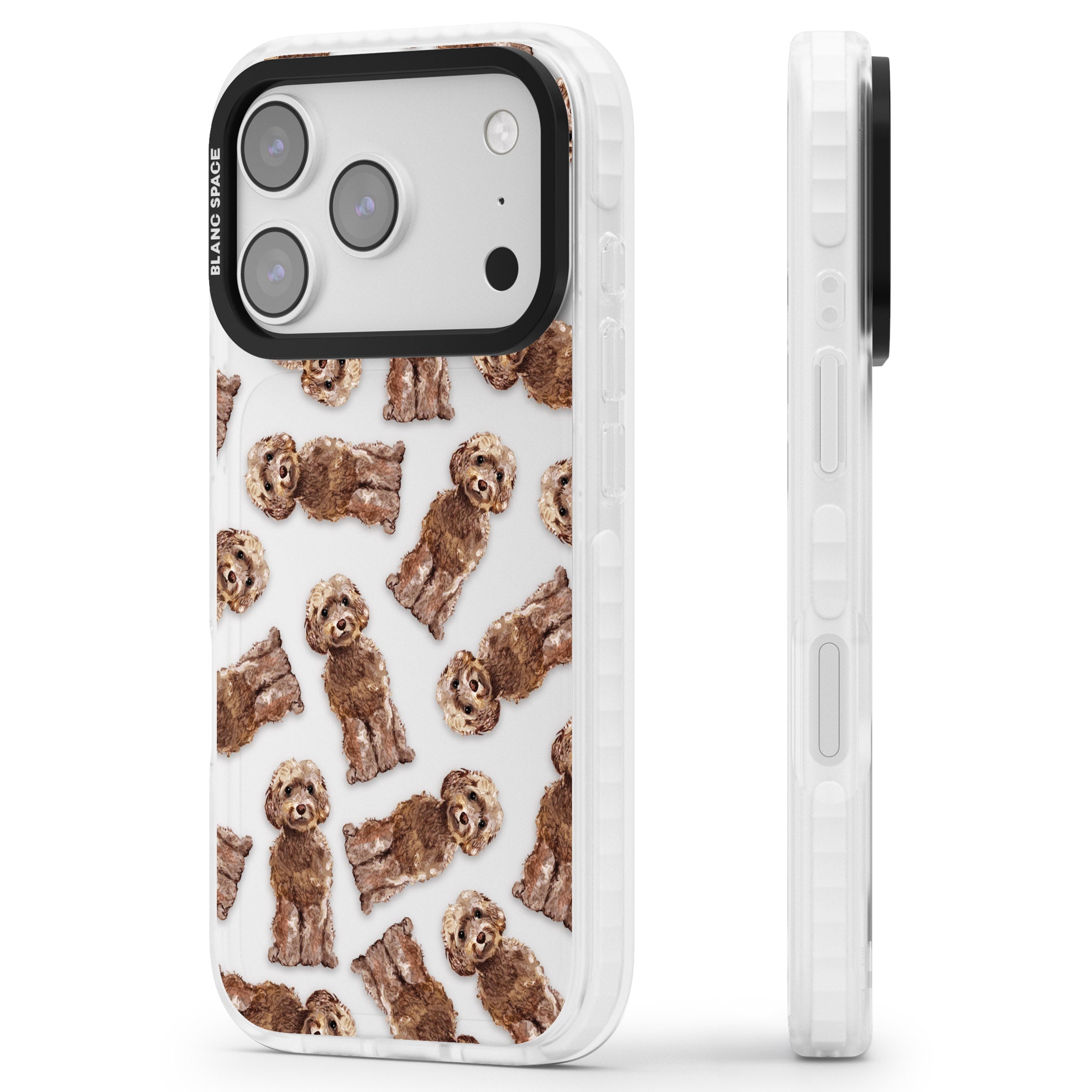 Brown Dog Pattern iPhone 17 Pro Impact Clear Phone Case Side Profile