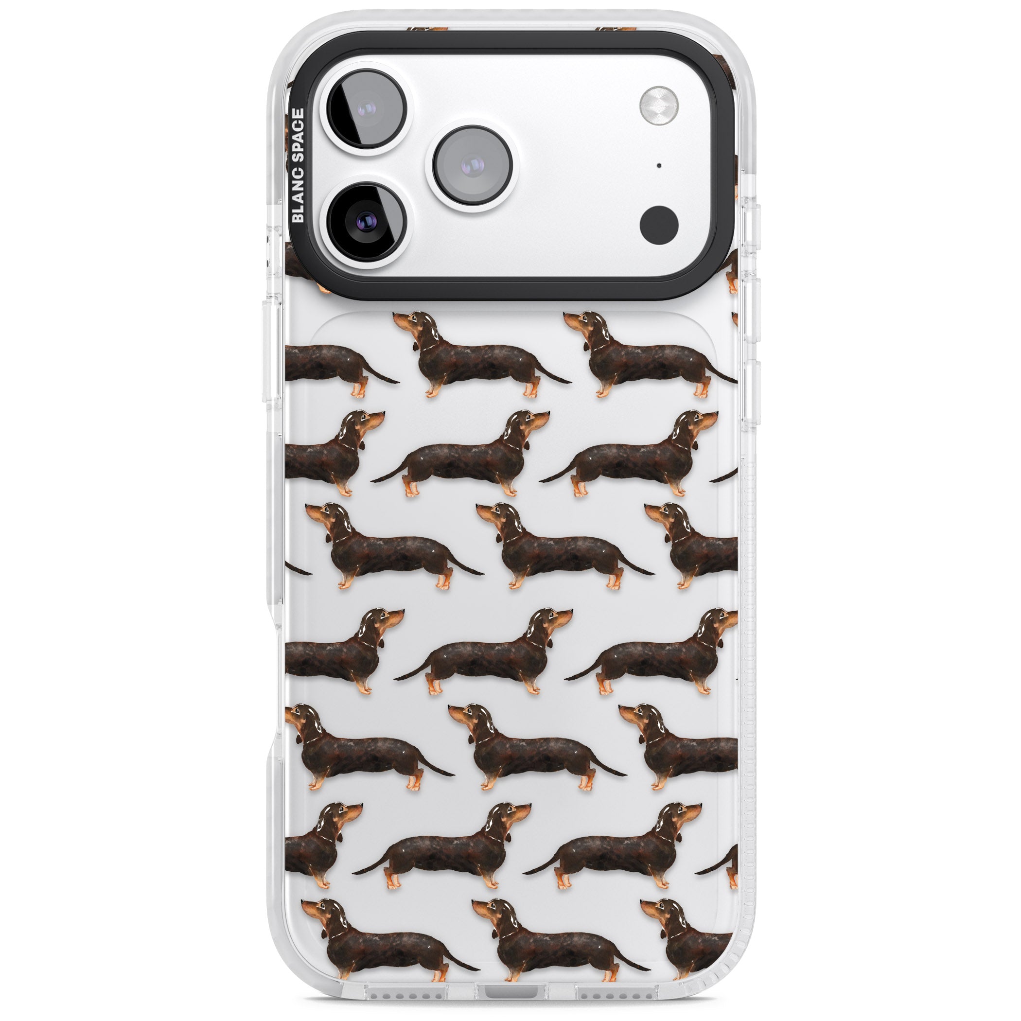 Dachshund Pattern Black Tan iPhone 17 Pro Max Impact Clear Phone Case