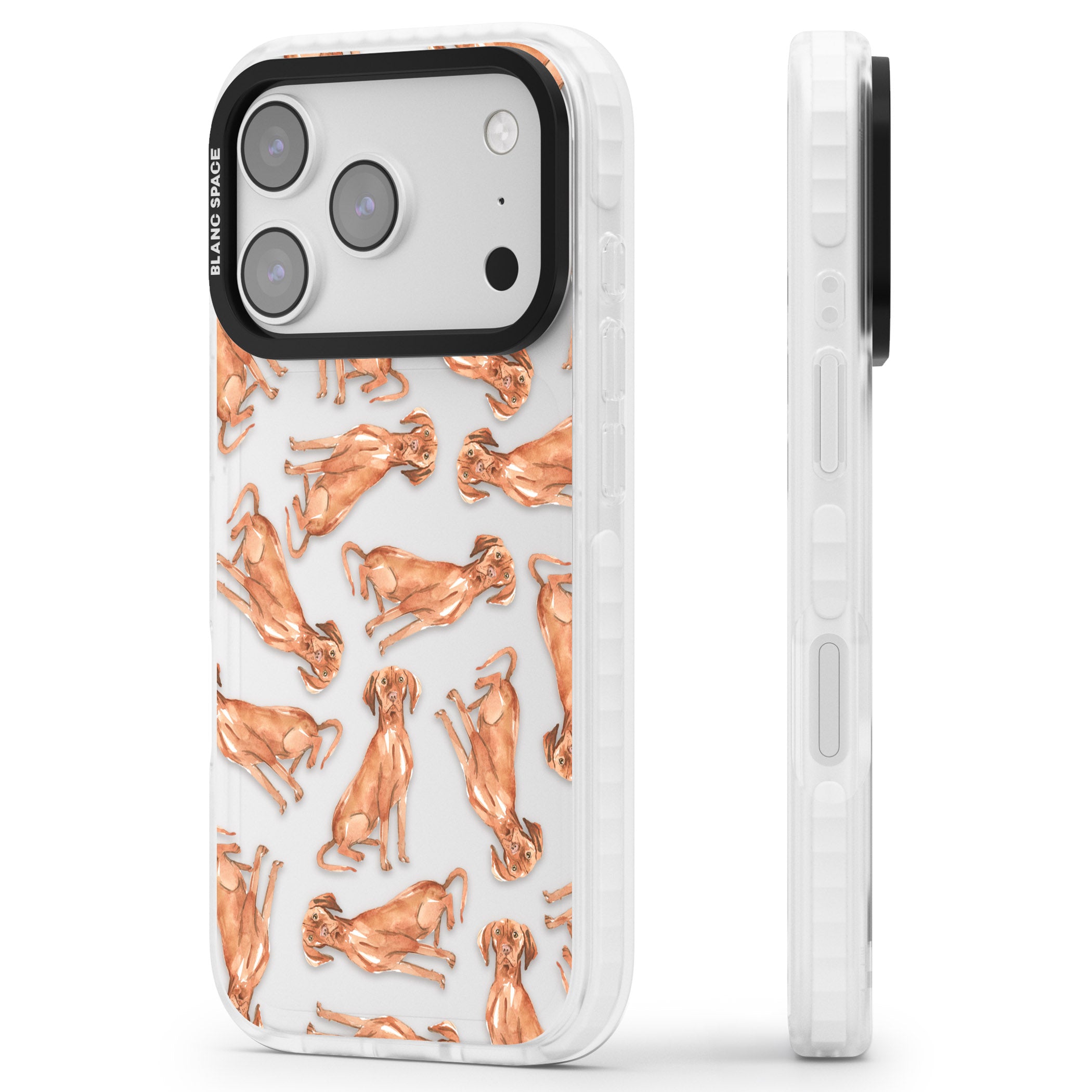 Hungarian Vizsla Watercolor Pattern iPhone 17 Pro Max Impact Clear Phone Case Side Profile