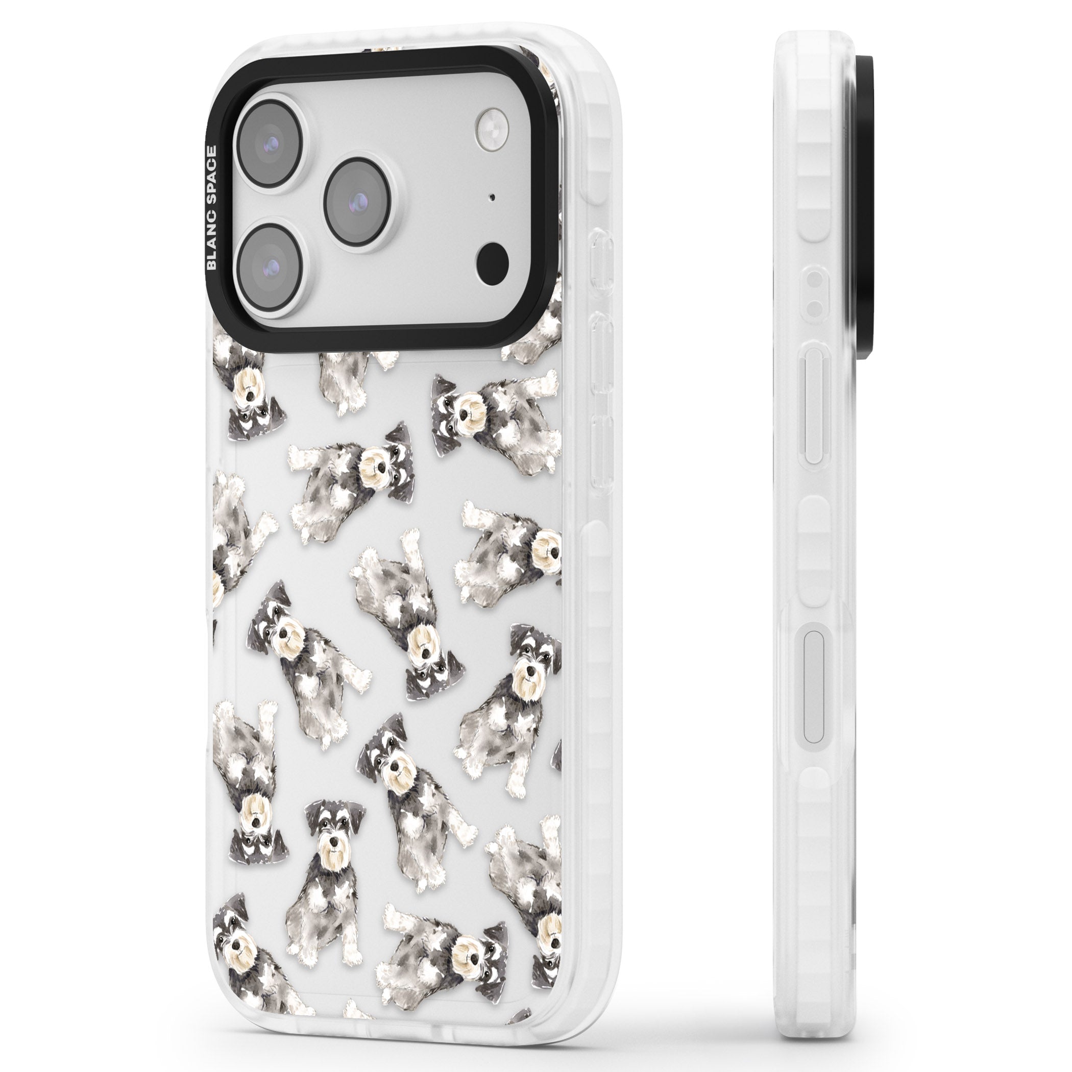 Miniature Schnauzer Watercolor iPhone 17 Pro Max Impact Clear Phone Case Side Profile