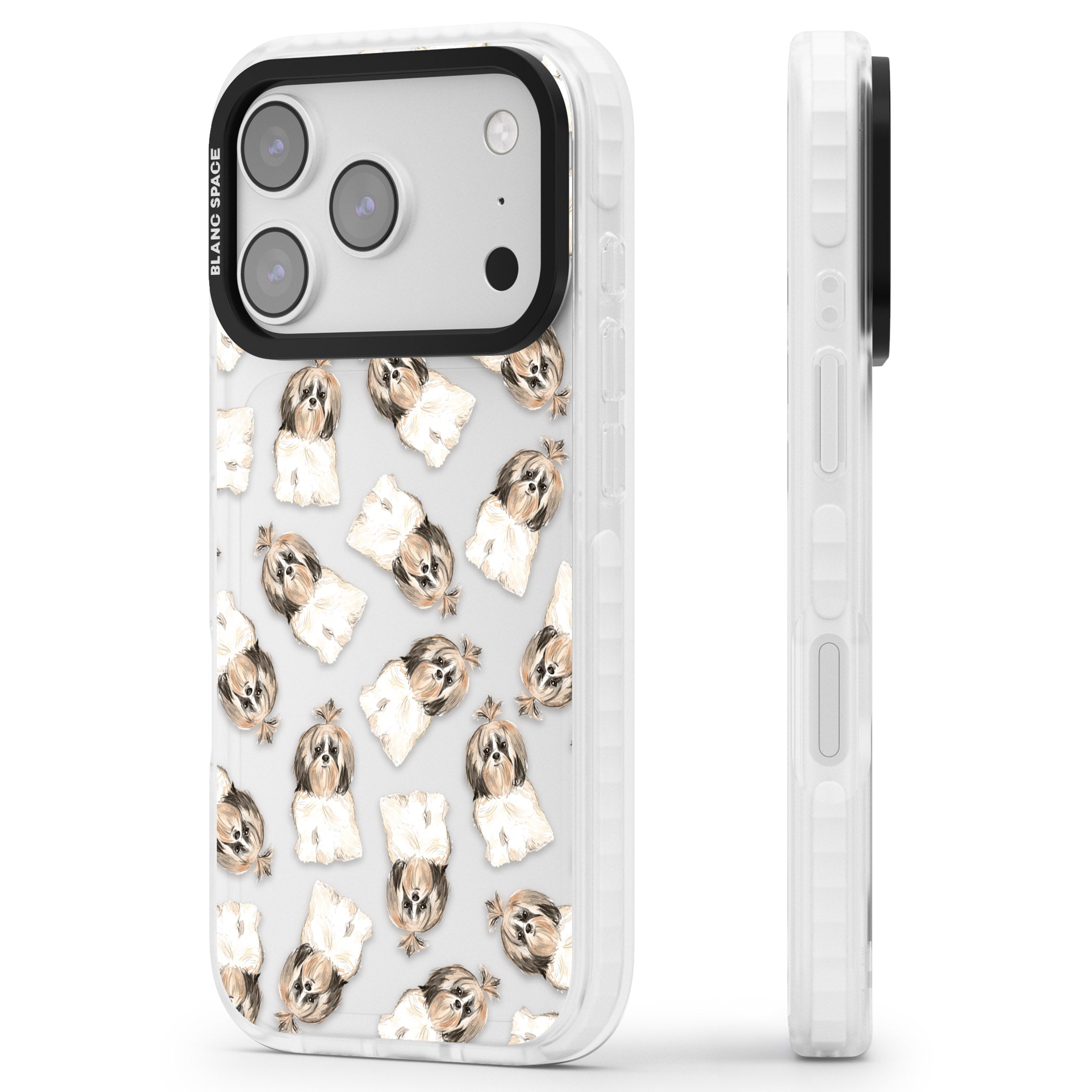 Shih Tzu Pattern Long Hair iPhone 17 Pro Impact Clear Phone Case Side Profile