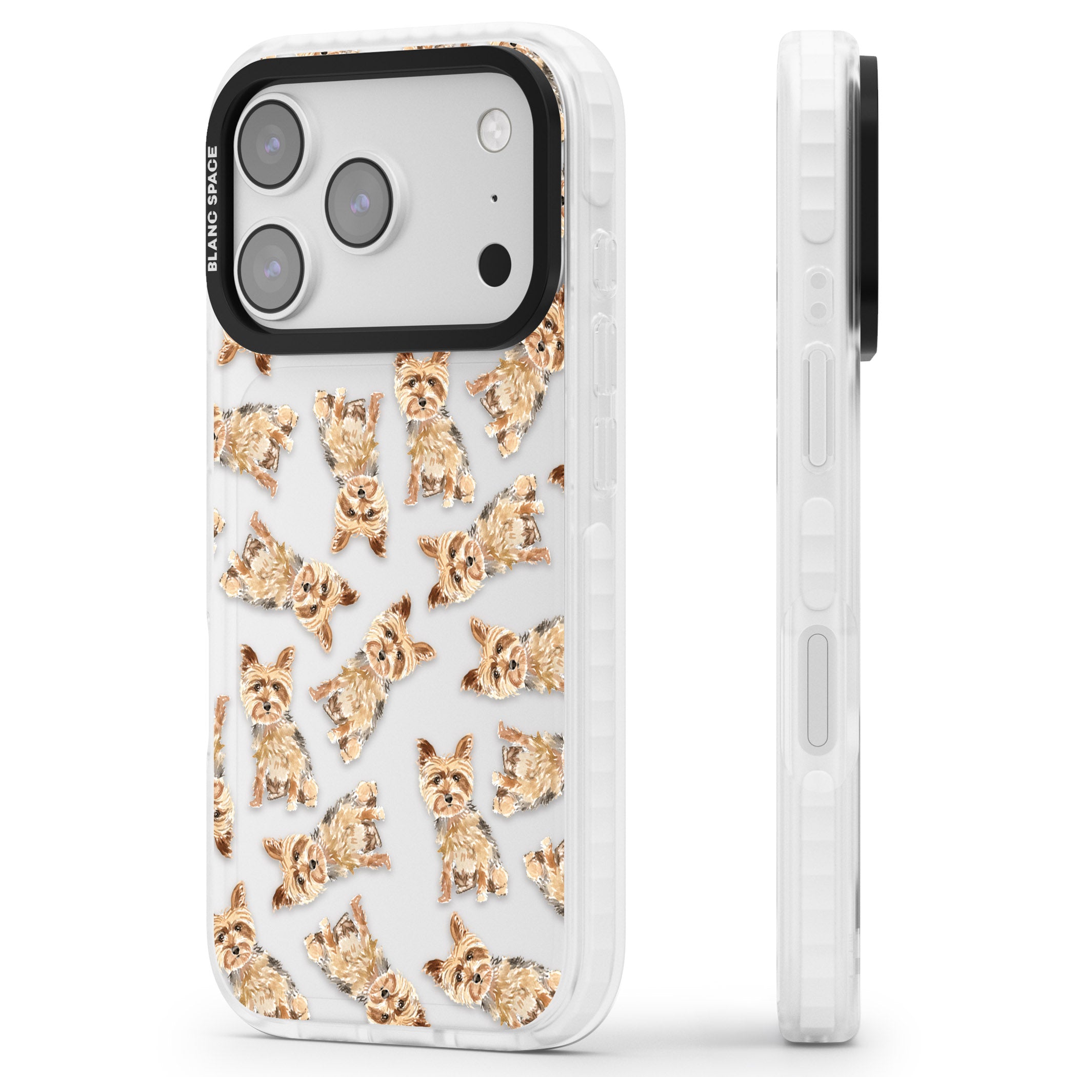 Yorkshire Terrier Dog Pattern iPhone 17 Pro Impact Clear Phone Case Side Profile