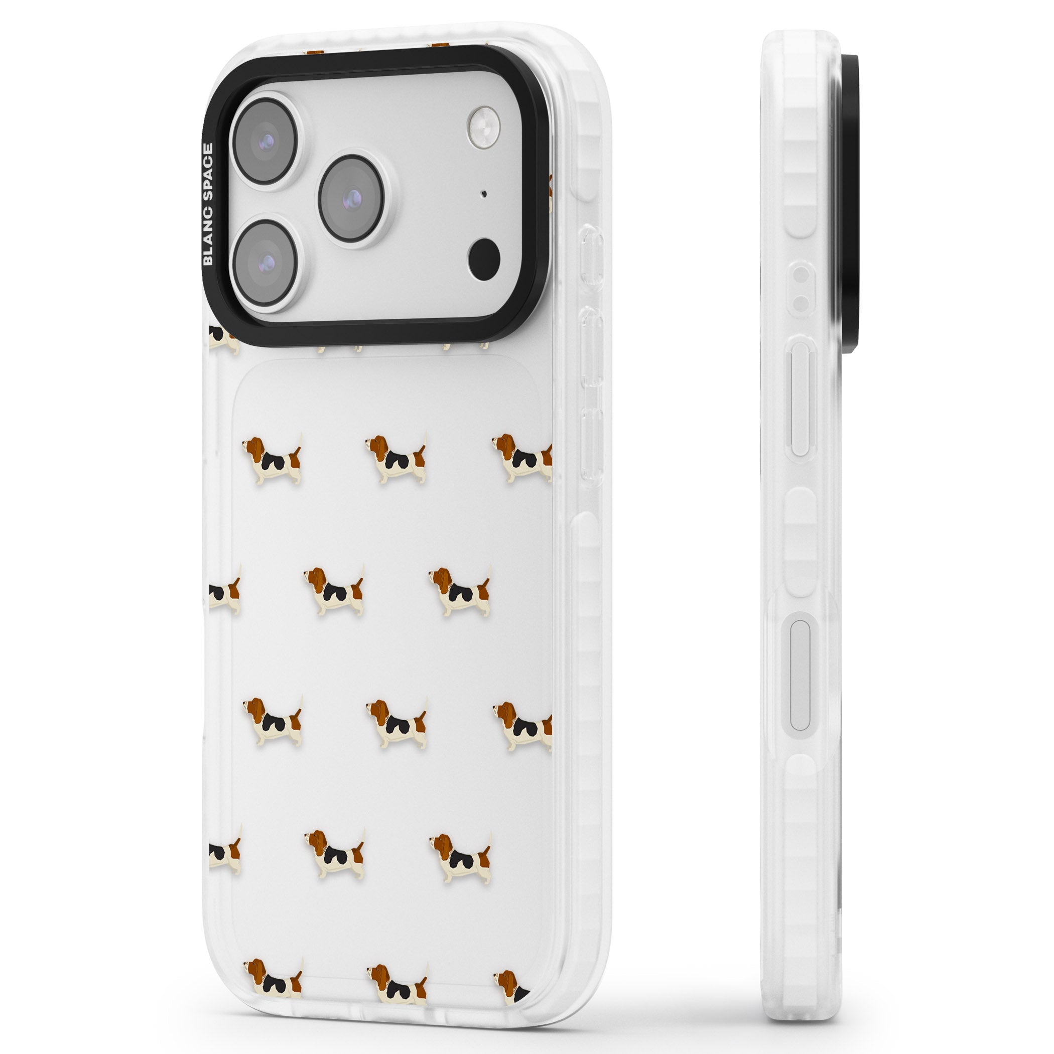Basset Hound Pattern iPhone 17 Pro Max Impact Clear Phone Case Side Profile