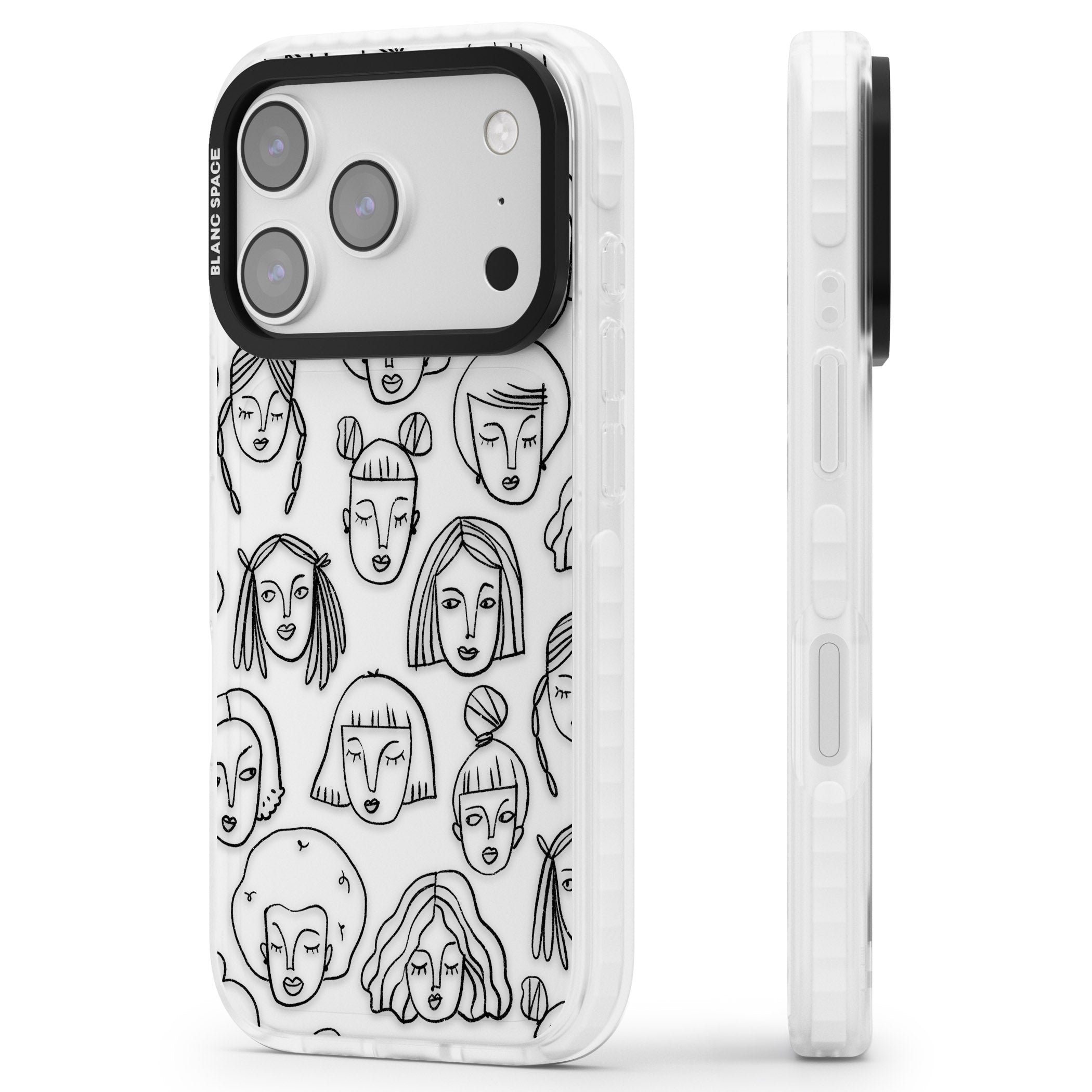 Doodle Face iPhone 17 Pro Impact Clear Phone Case Side Profile