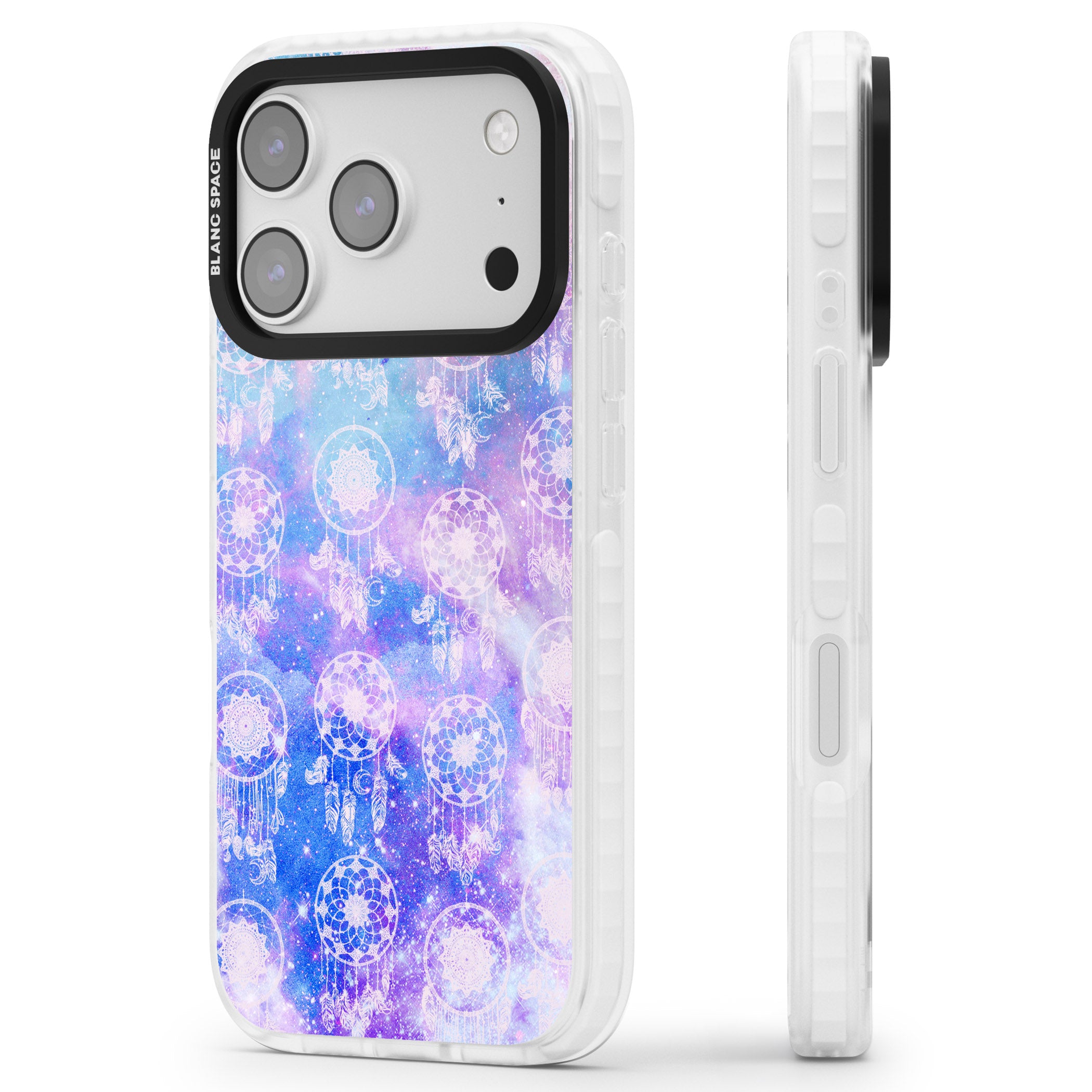 Dreamcatcher Galaxy Tie Dye iPhone 17 Pro Impact Clear Phone Case Side Profile
