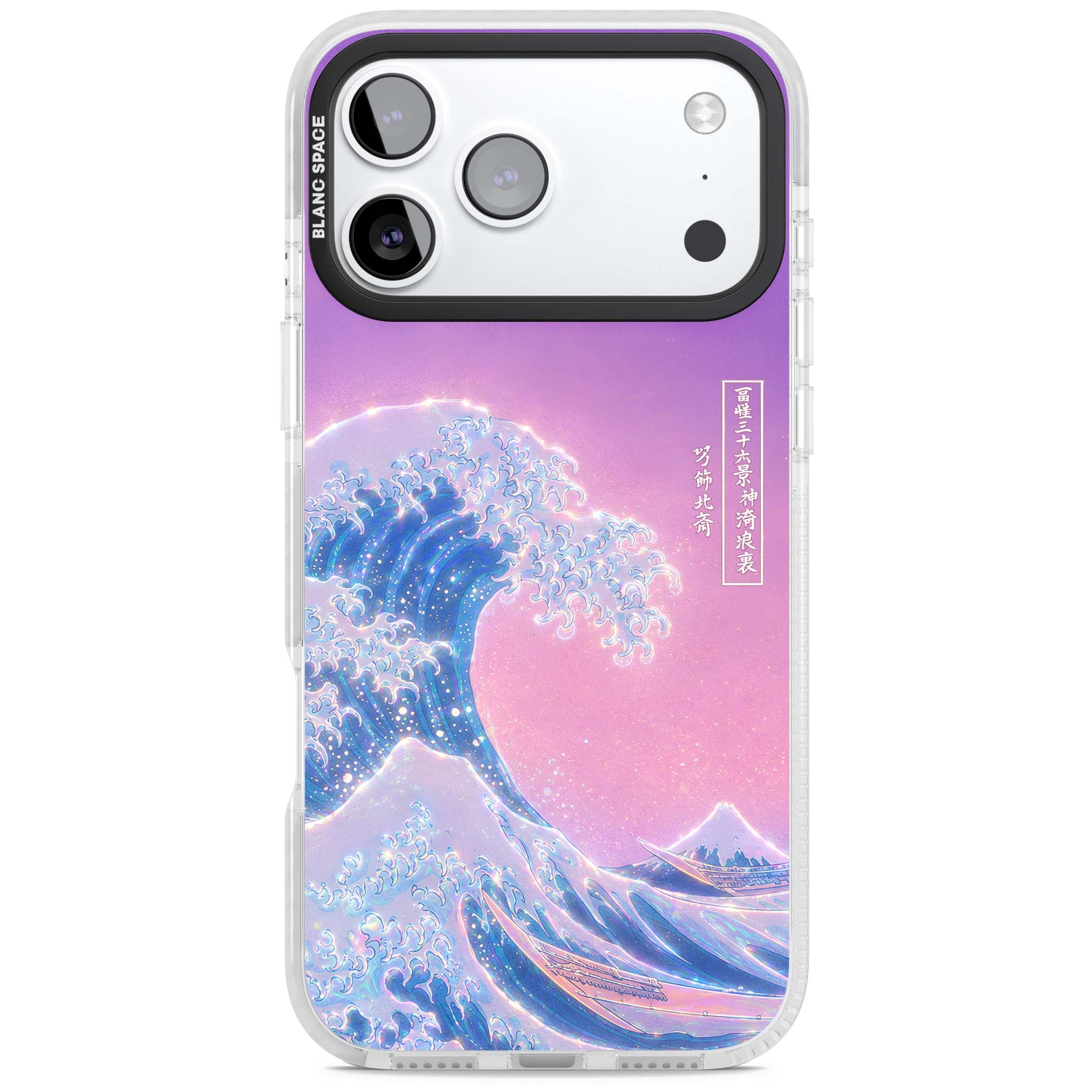The Great Opal Wave Japanese iPhone case featuring Hokusai's great wave in iridescent pastels with lilac sky and Mou | Black Impact case for iPhone 17 Pro, iPhone 17 Pro Max