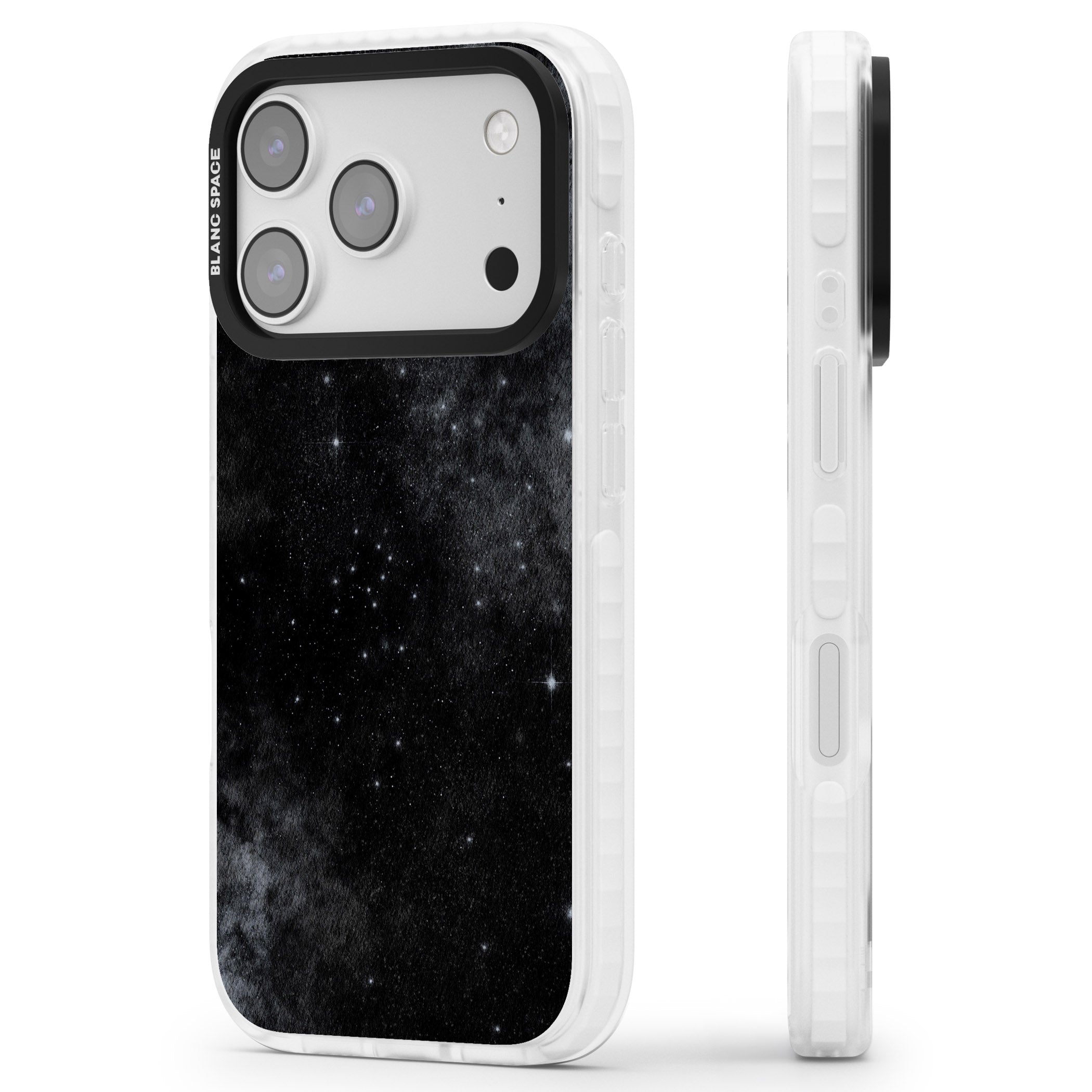 Night Sky Galaxies: Shimmering Stars iPhone 17 Pro Impact Clear Phone Case Side Profile