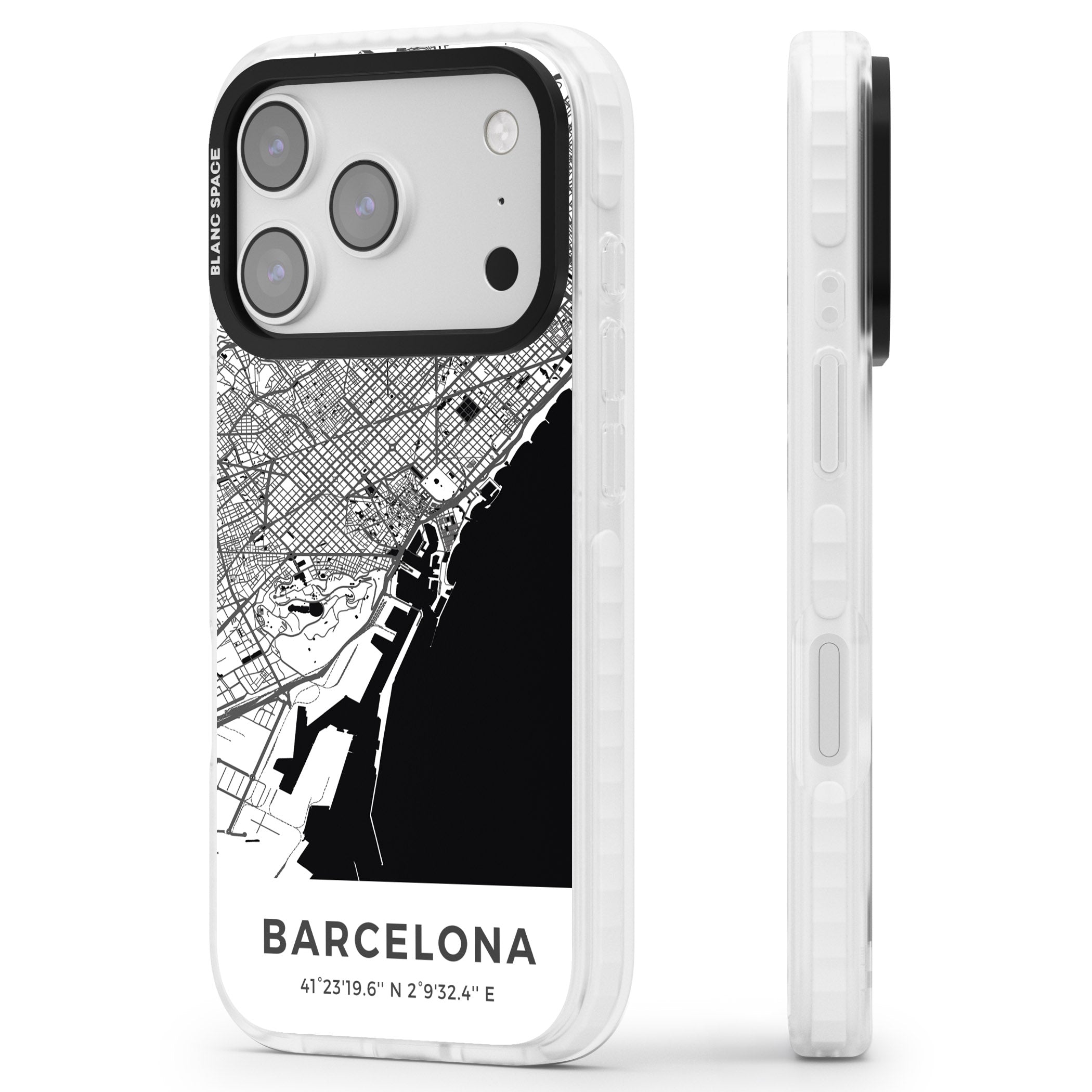 Barcelona Map iPhone 17 Pro Impact Clear Phone Case Side Profile