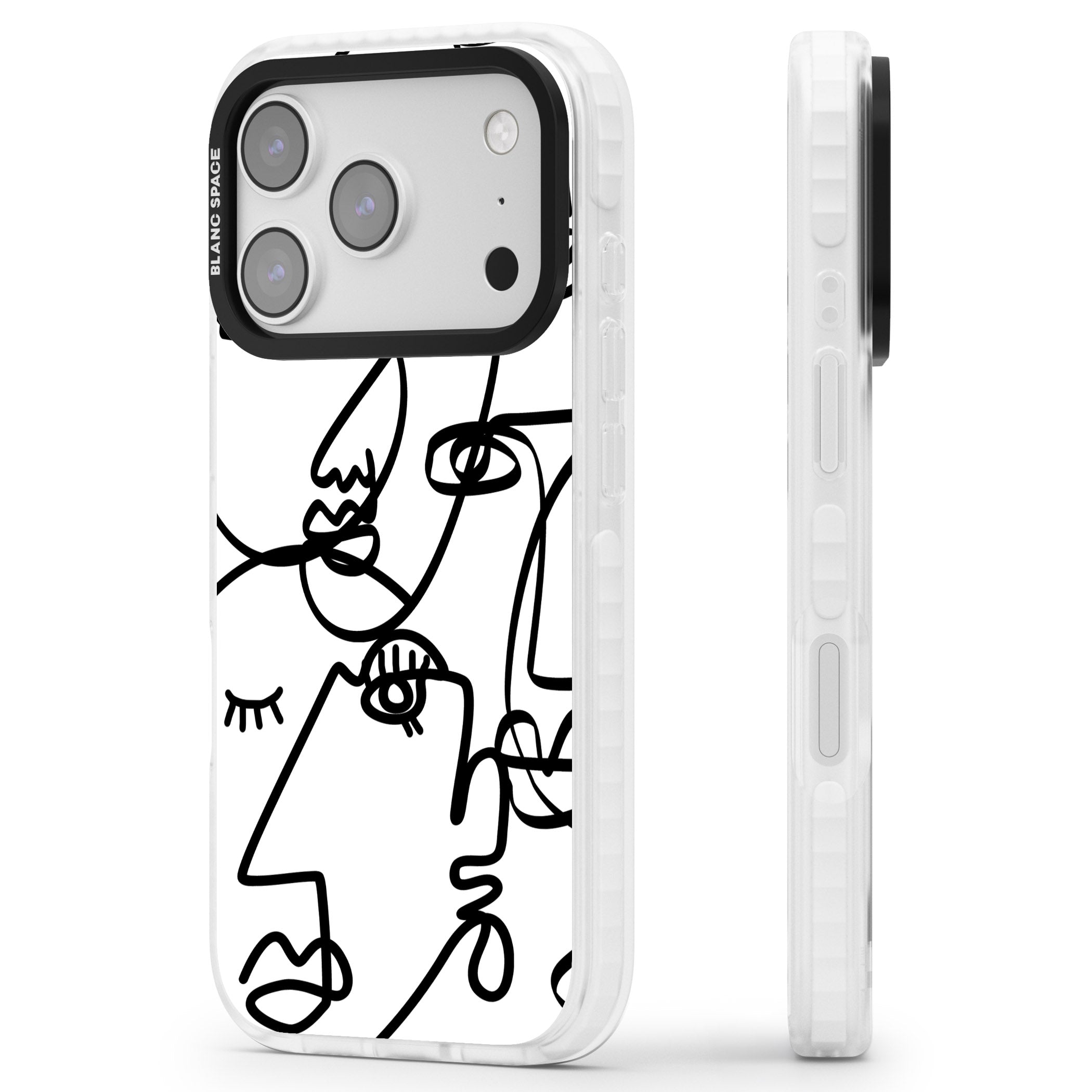Abstract Line Art Black White iPhone 17 Pro Impact Clear Phone Case Side Profile