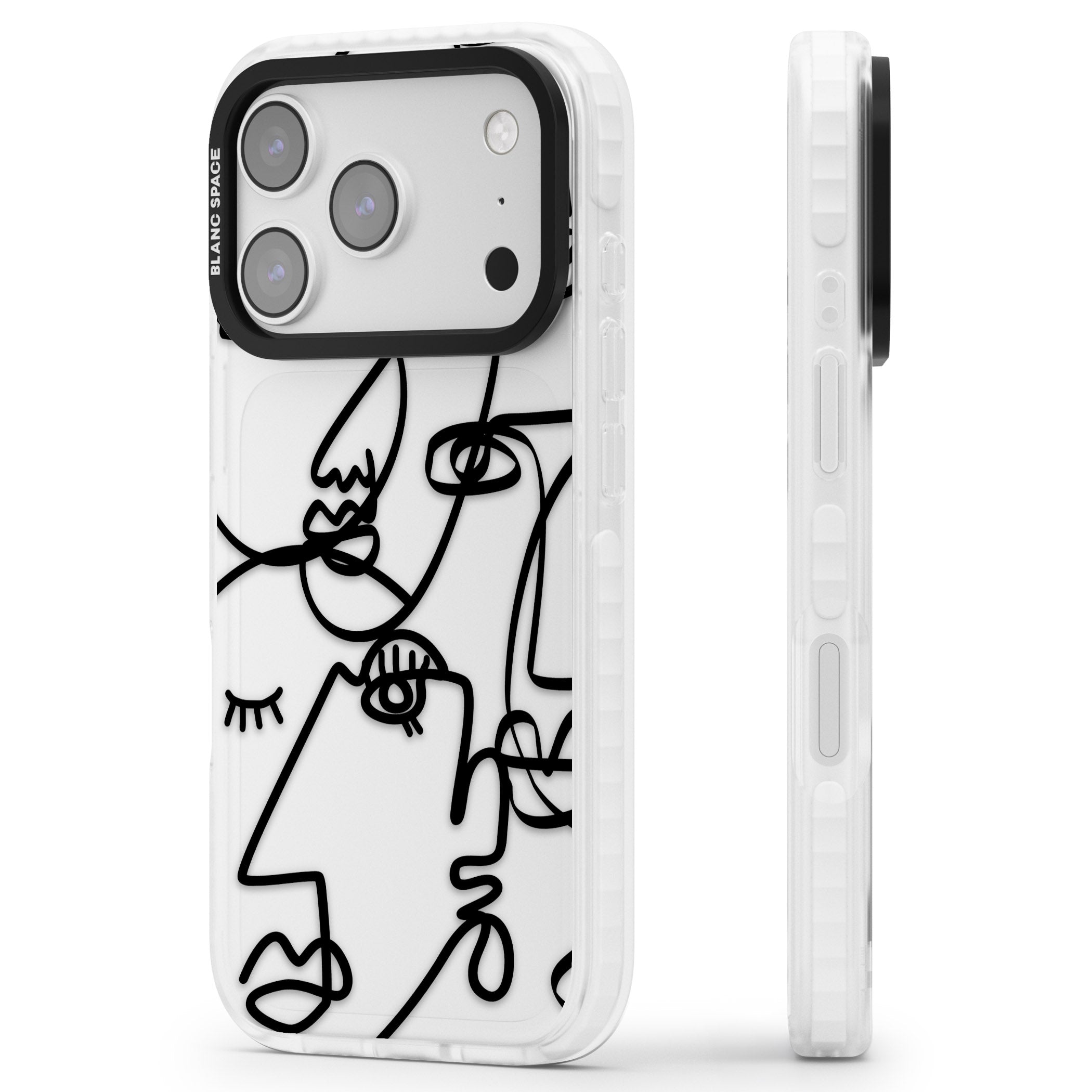 Abstract Line Art Black Clear iPhone 17 Pro Max Impact Clear Phone Case Side Profile