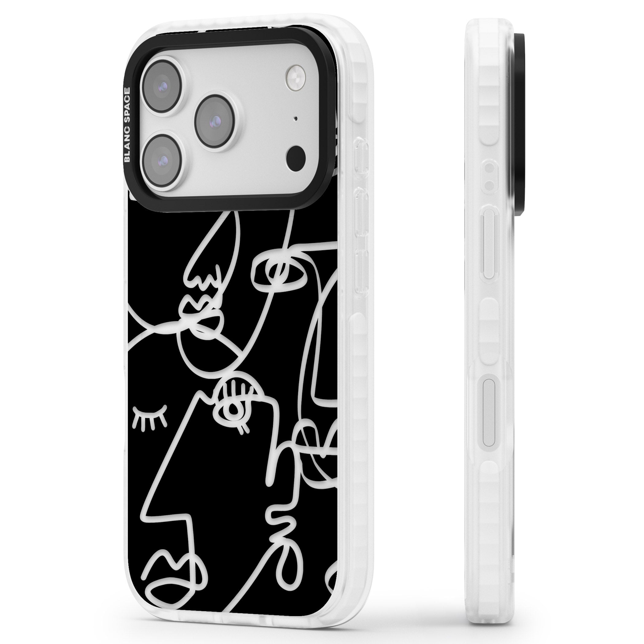 Abstract Line Art Clear Black iPhone 17 Pro Max Impact Clear Phone Case Side Profile