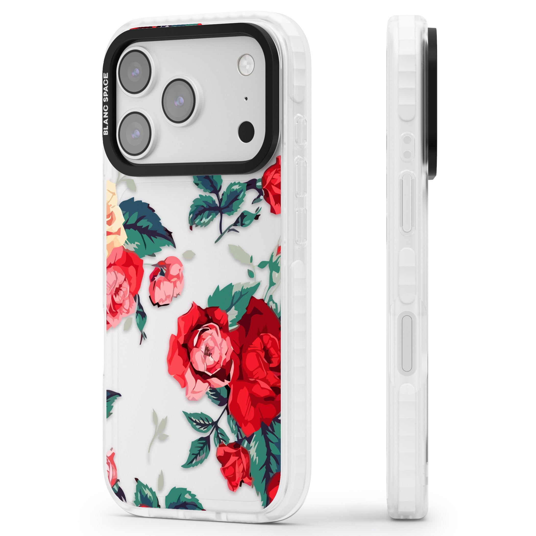 Rose Pattern iPhone 17 Pro Impact Clear Phone Case Side Profile