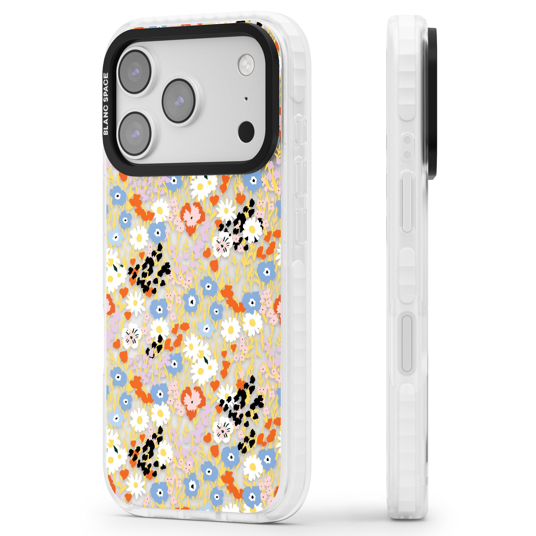 Floral Delight: Vibrant Blooms iPhone 17 Pro Impact Clear Phone Case Side Profile