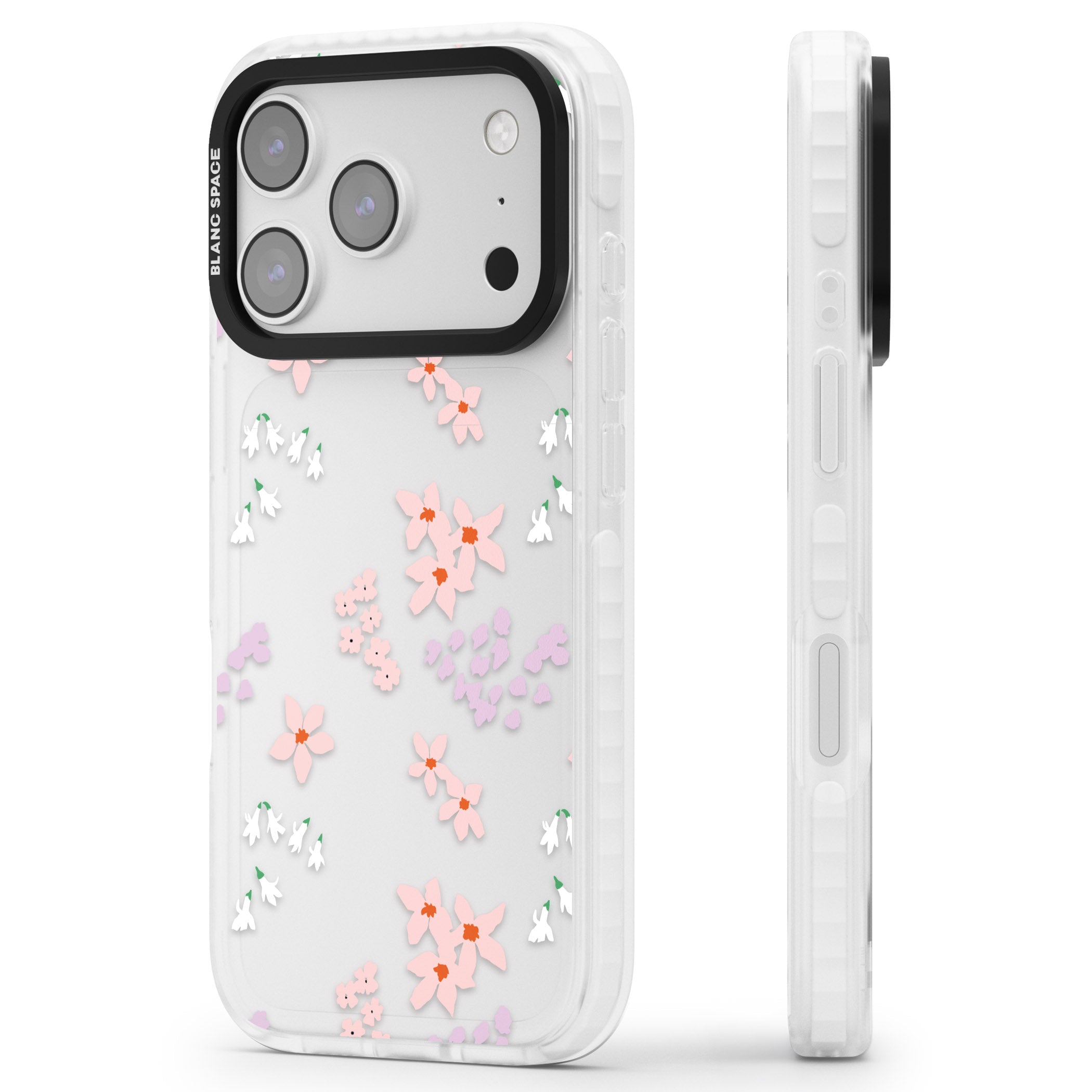 Pink & Purple Flower Mix iPhone 17 Pro Impact Clear Phone Case Side Profile