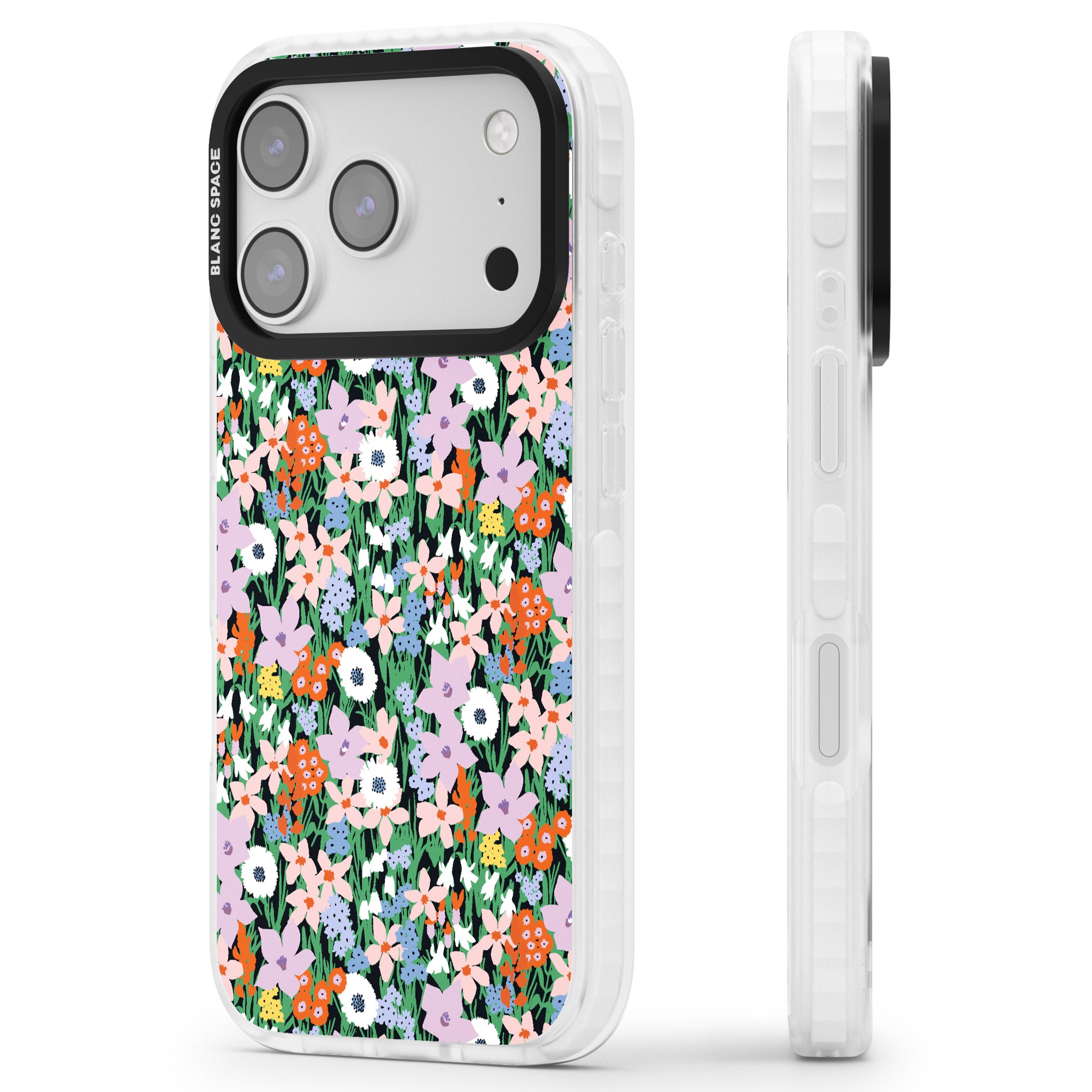 Jazzy Floral Mix iPhone 17 Pro Impact Clear Phone Case Side Profile