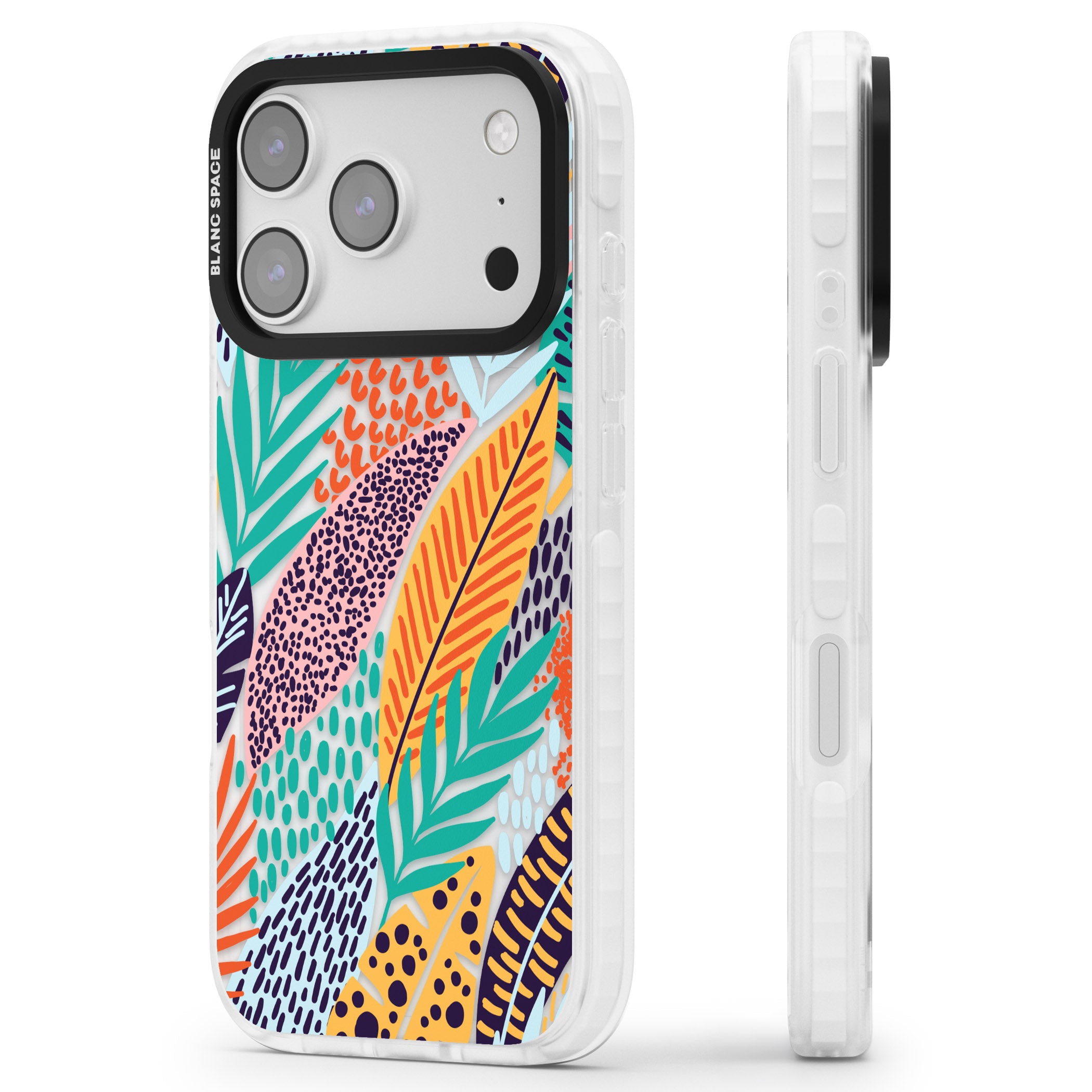 Colourful Leaves Mixture iPhone 17 Pro Impact Clear Phone Case Side Profile