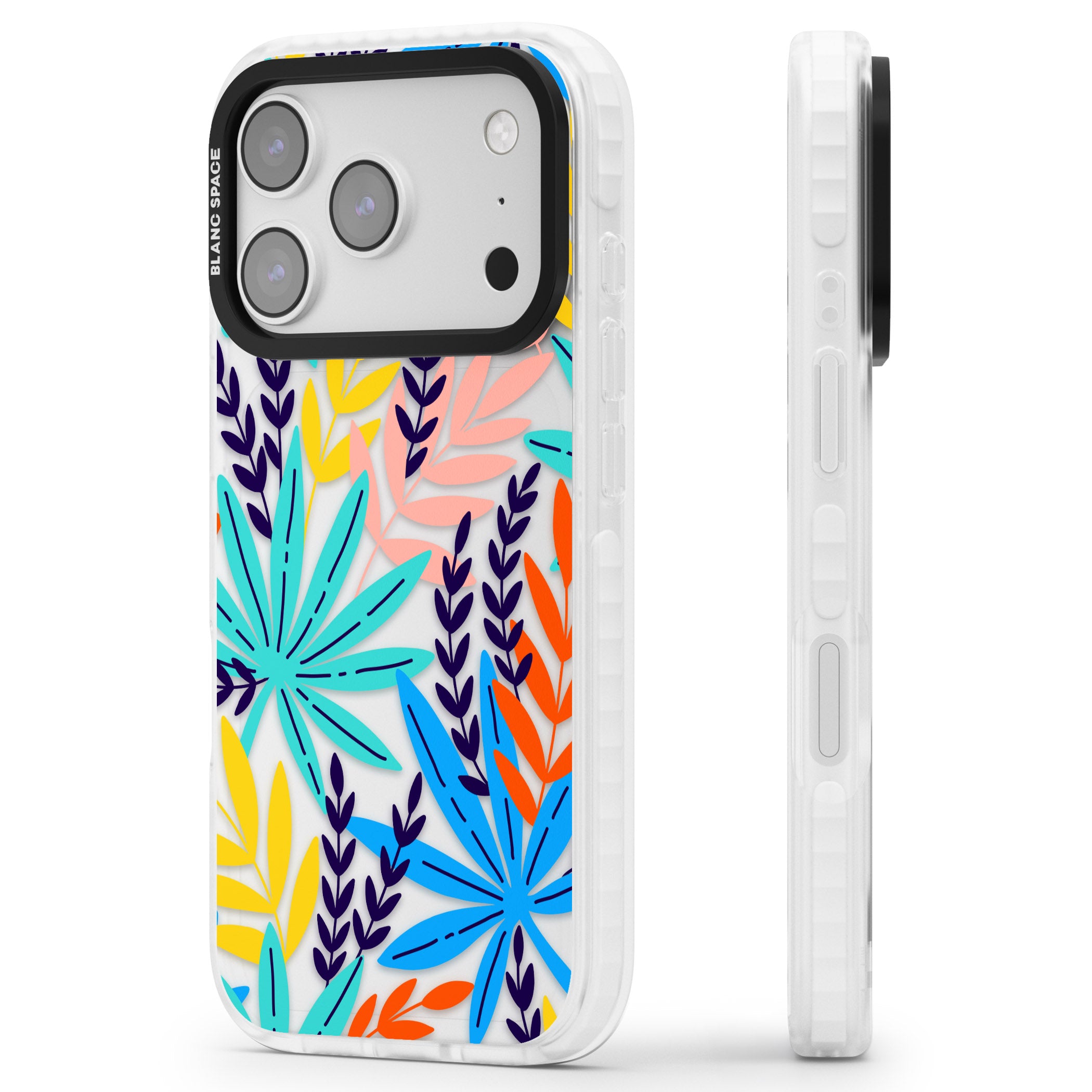 Tropical Palm Leaves iPhone 17 Pro Impact Clear Phone Case Side Profile
