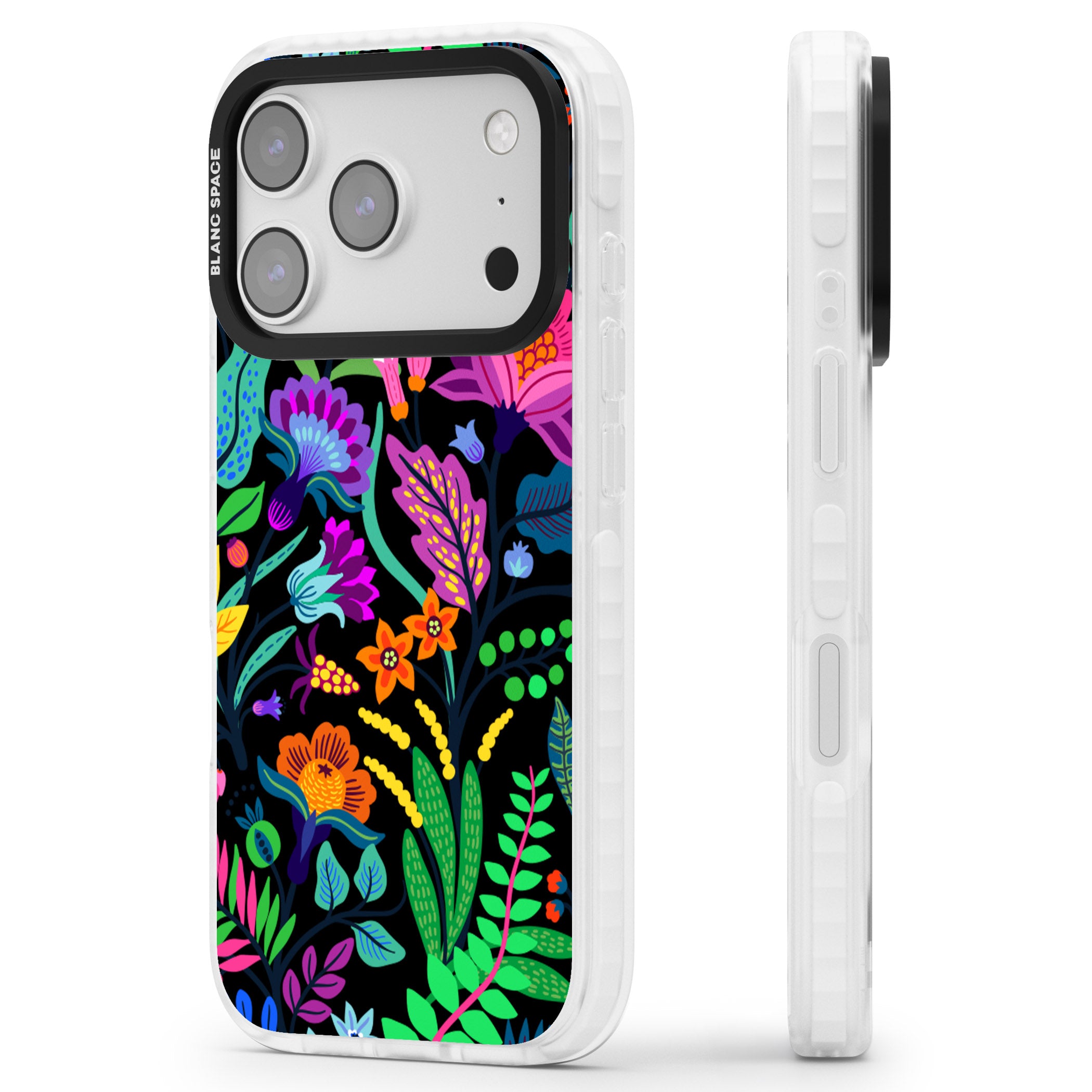 Floral Vibe (Black) iPhone 17 Pro Max Impact Clear Phone Case Side Profile