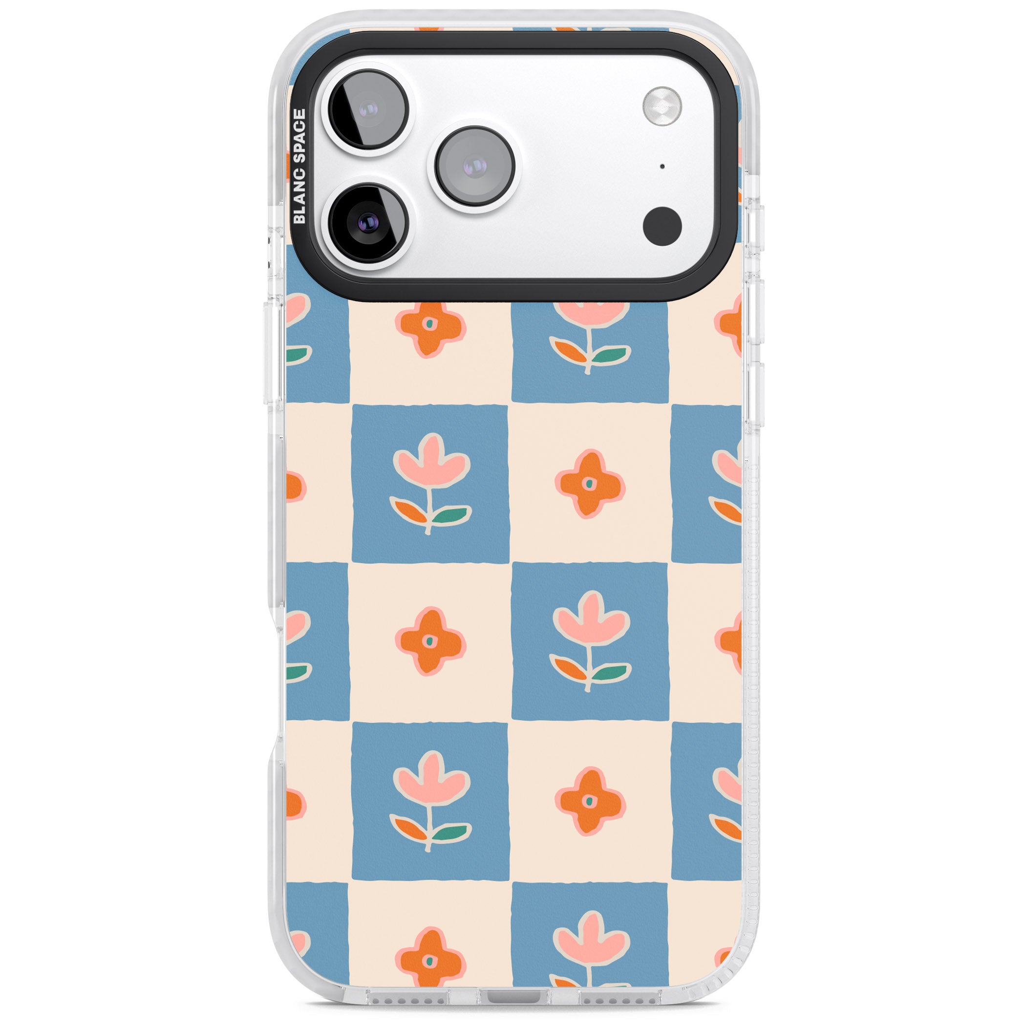 Vintage Bloom Checkered iPhone 17 Pro Max Impact Clear Phone Case