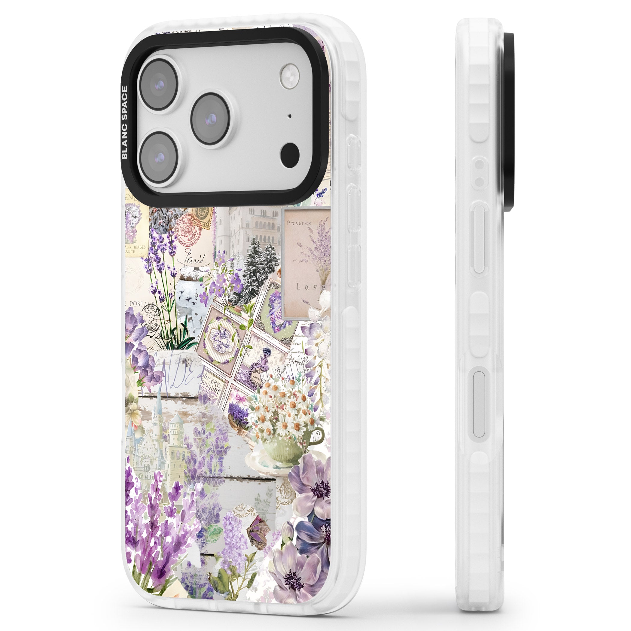 Soft Lavender Collage iPhone 17 Pro Impact Clear Phone Case Side Profile
