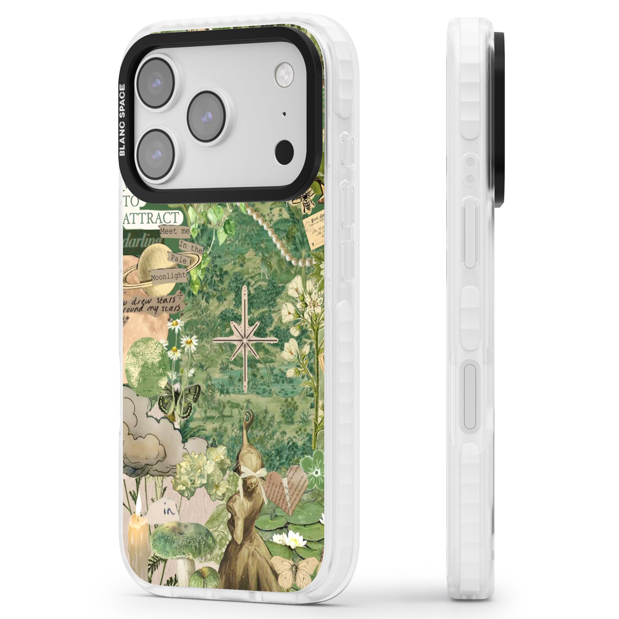Green Vintage Collage iPhone 17 Pro Impact Clear Phone Case Side Profile