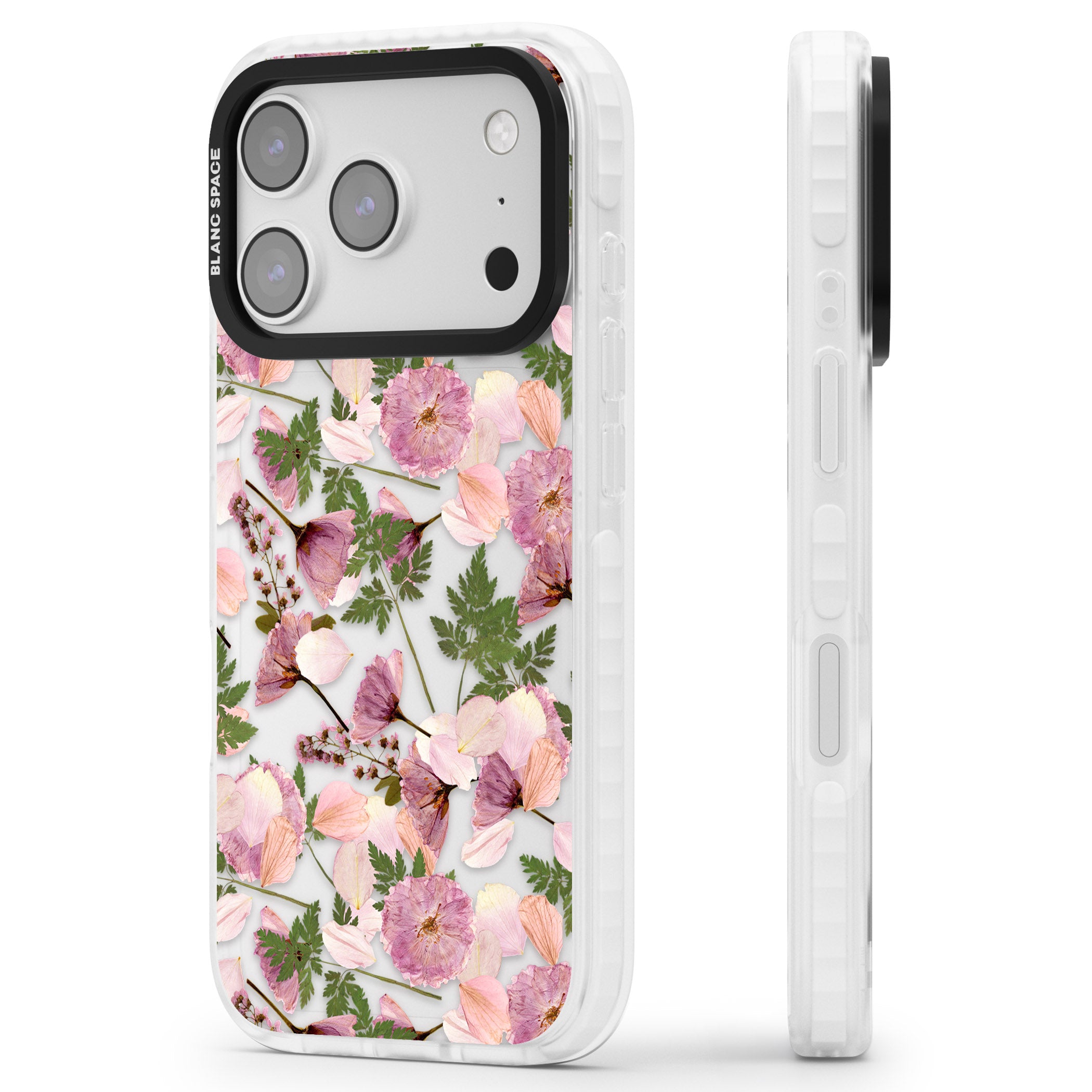 Pink Floral Appreciation iPhone 17 Pro Impact Clear Phone Case Side Profile