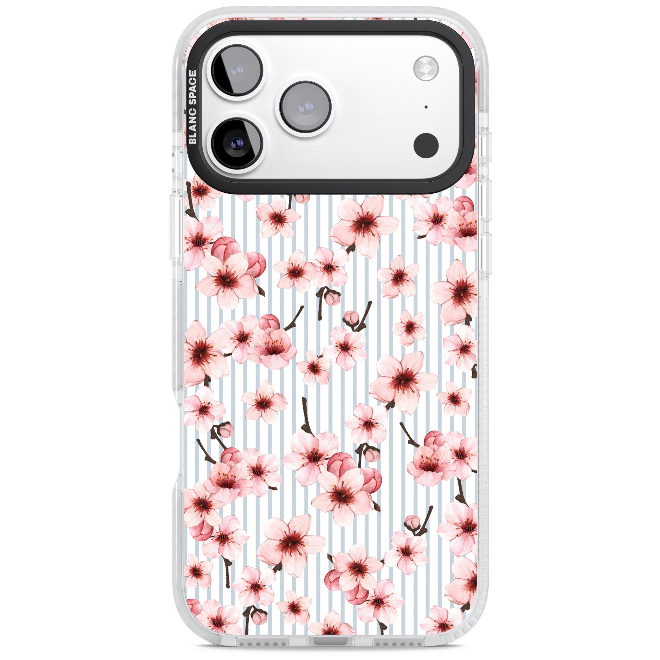 Cherry Blossoms Striped iPhone 17 Pro Impact Clear Phone Case