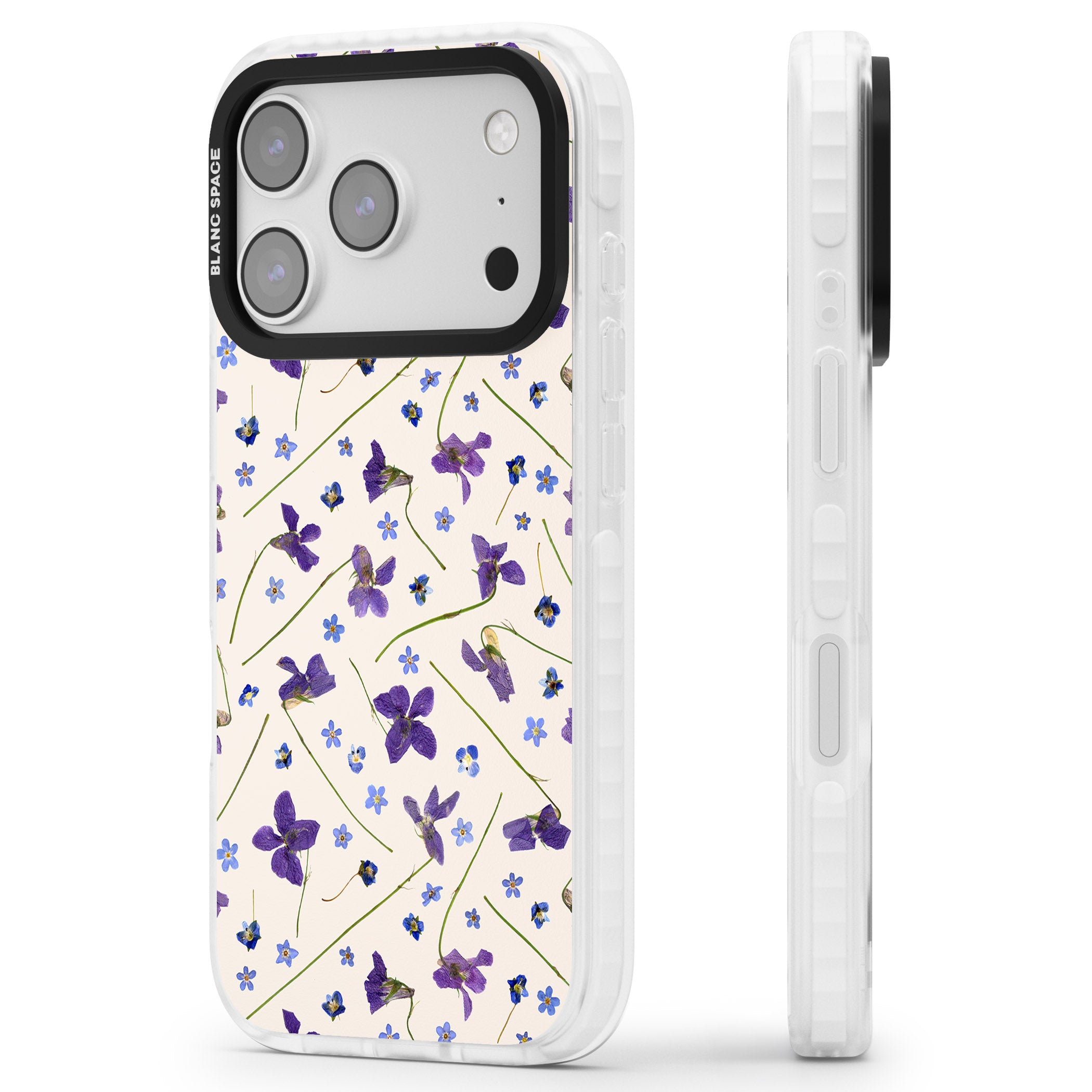 Violet Floral Dream Cream iPhone 17 Pro Impact Clear Phone Case Side Profile