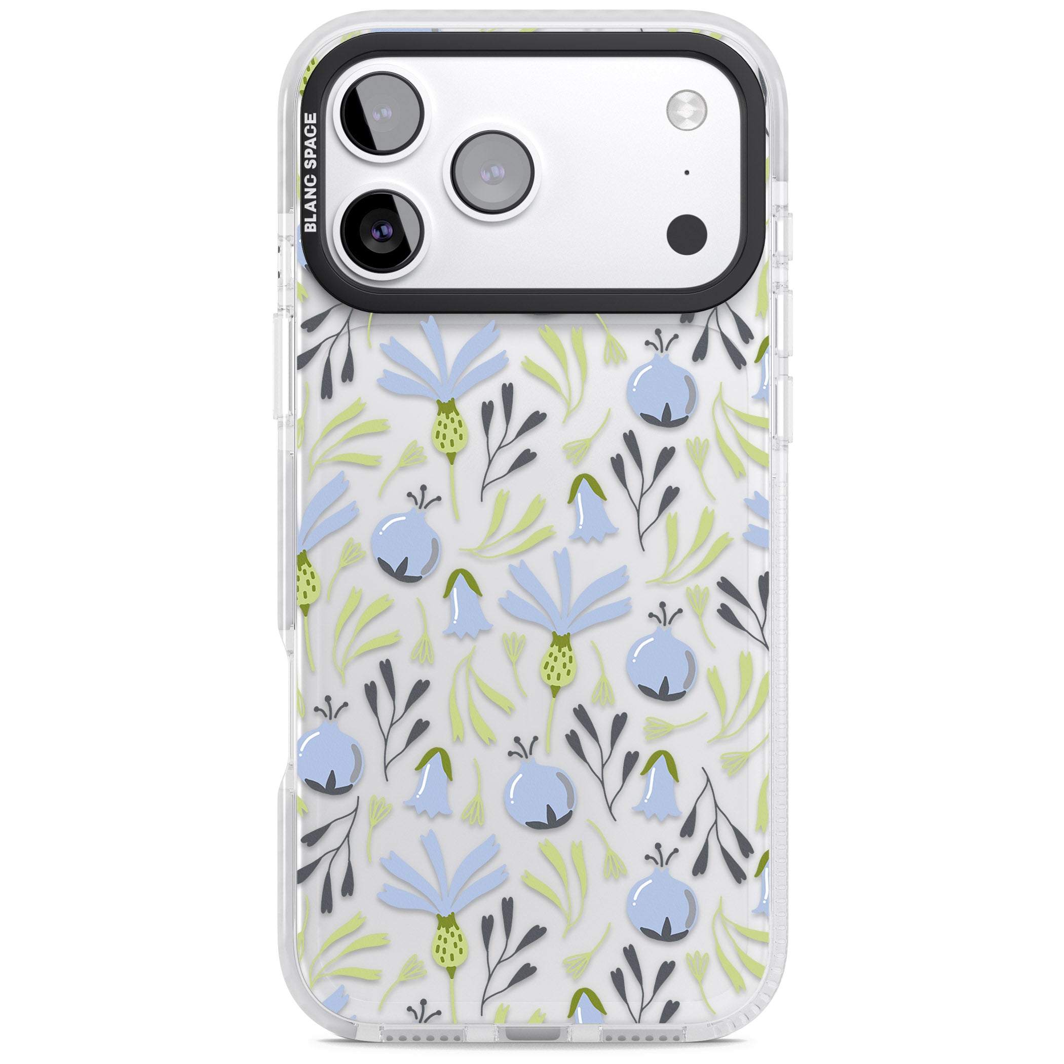 Blue Flora Bloom iPhone 17 Pro Max Impact Clear Phone Case