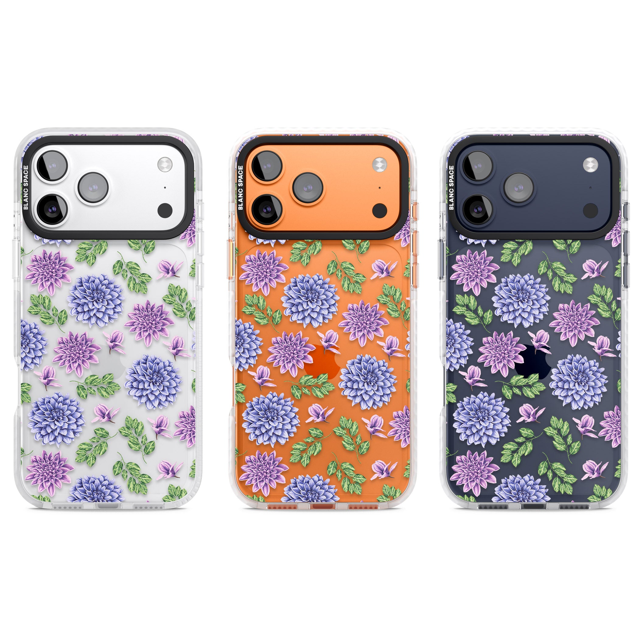 Purple Dahlias Floral iPhone 17 Pro Impact Clear Phone Case APT Impact Protection