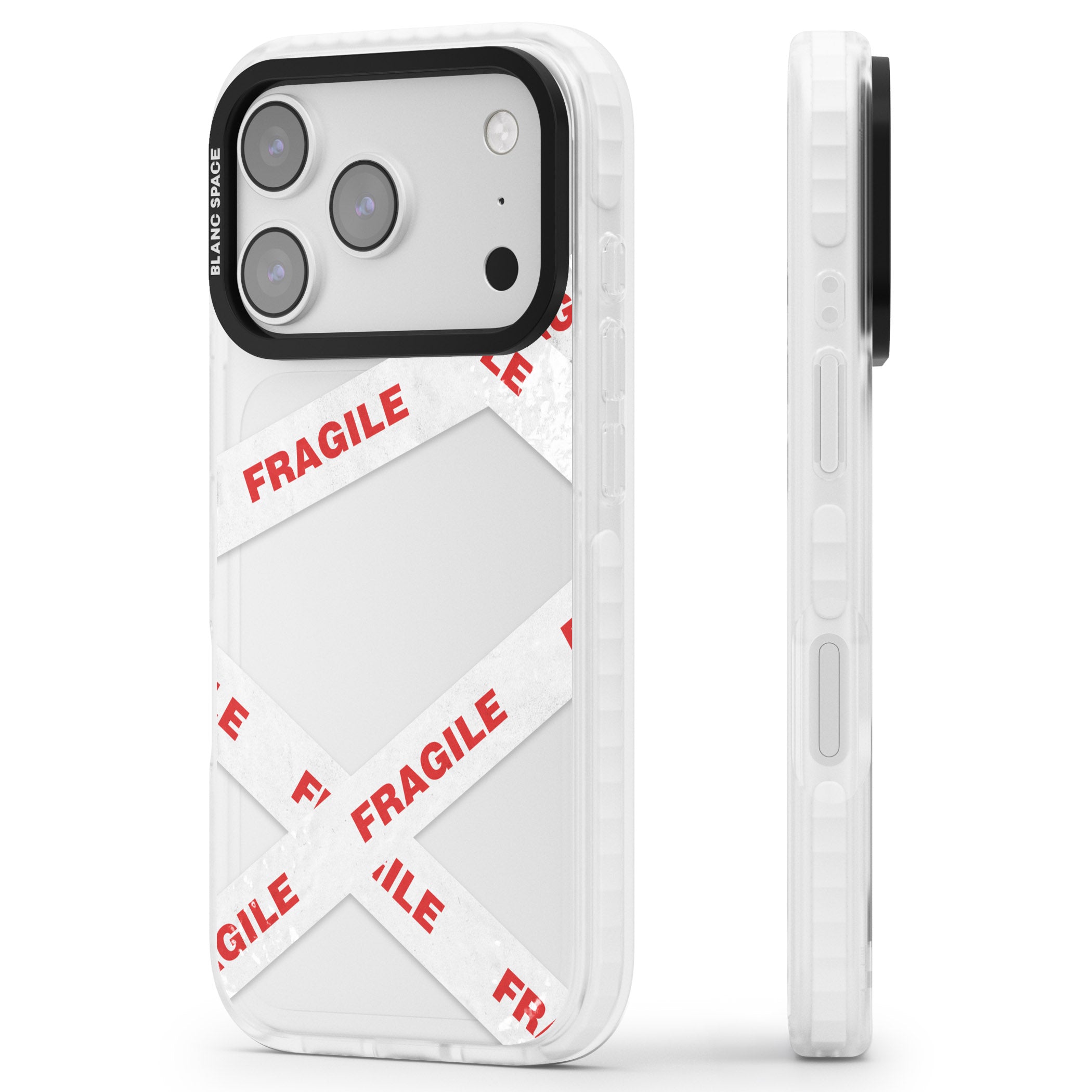 Fragile Tape iPhone 17 Pro Impact Clear Phone Case Side Profile