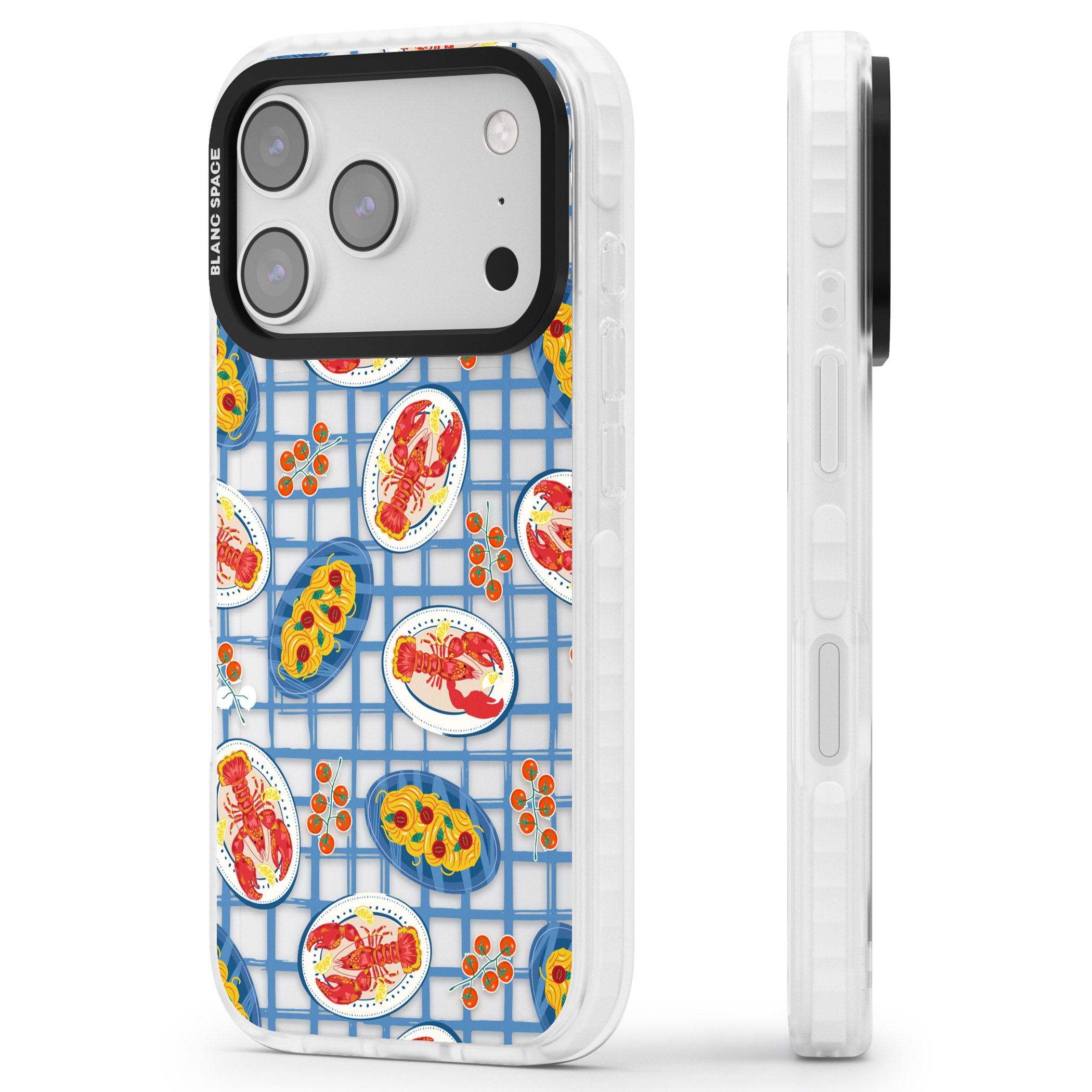 Lobster & Pasta Picnic iPhone 17 Pro Impact Clear Phone Case Side Profile