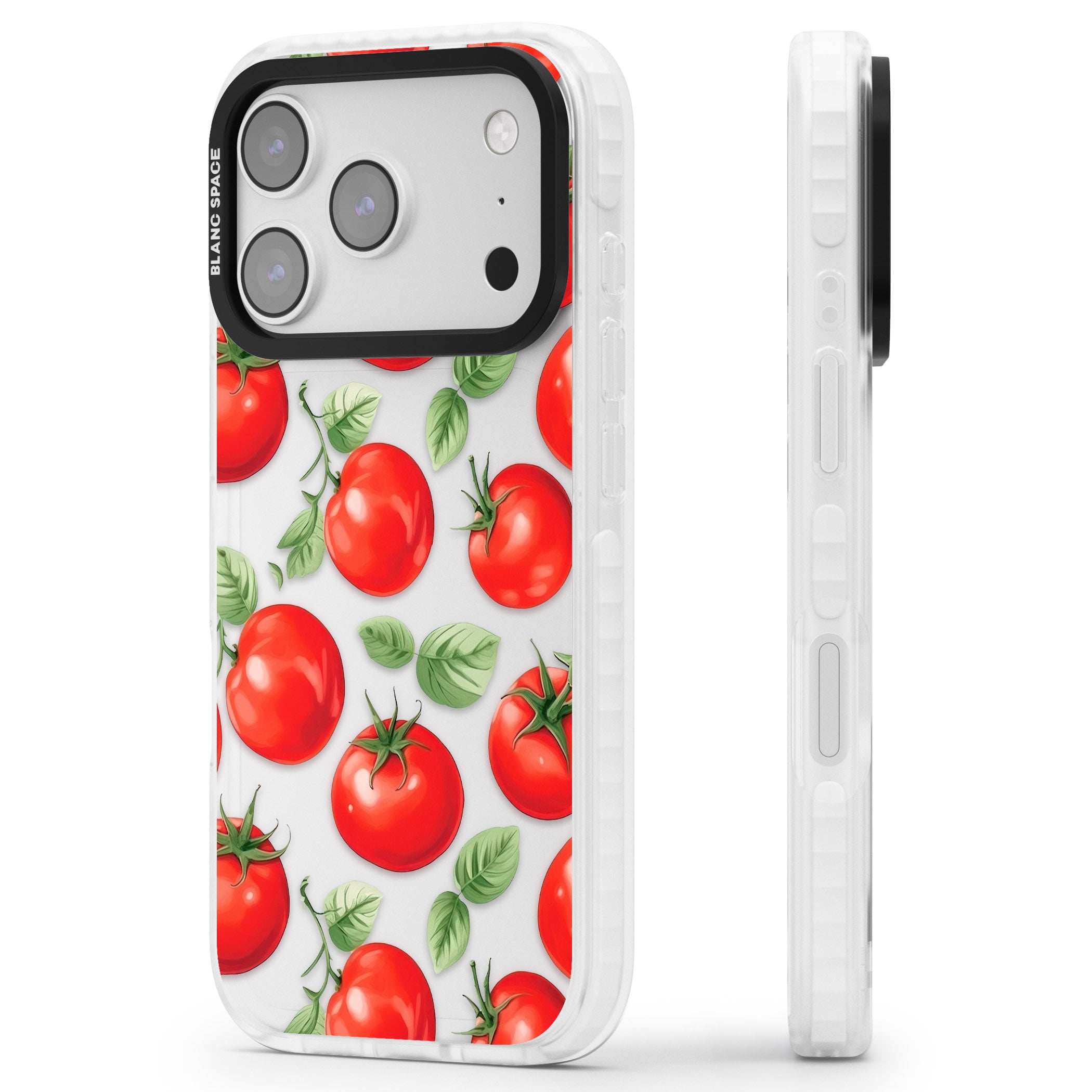 Tomato Pattern iPhone 17 Pro Max Impact Clear Phone Case Side Profile